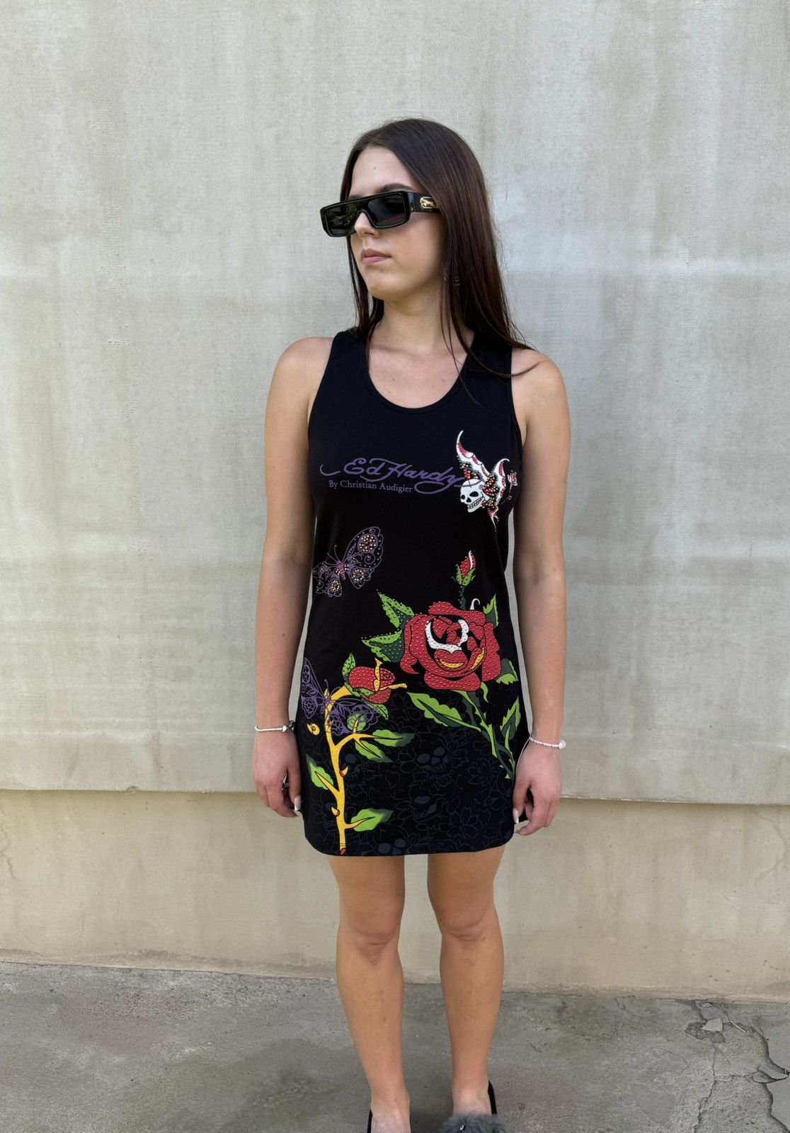 Ed Hardy Ed Hardy Dress Tattoo Roses Butterflies Skull Y2K Stretch Size S / US 4 / IT 40 - 2 Thumbnail
