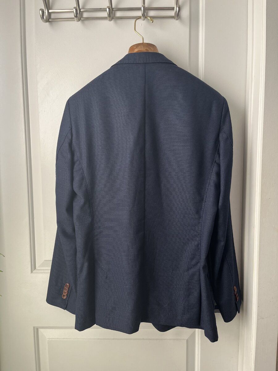Oscar Jacobson Navy Hopsack Jacket Size 38R - 2 Thumbnail