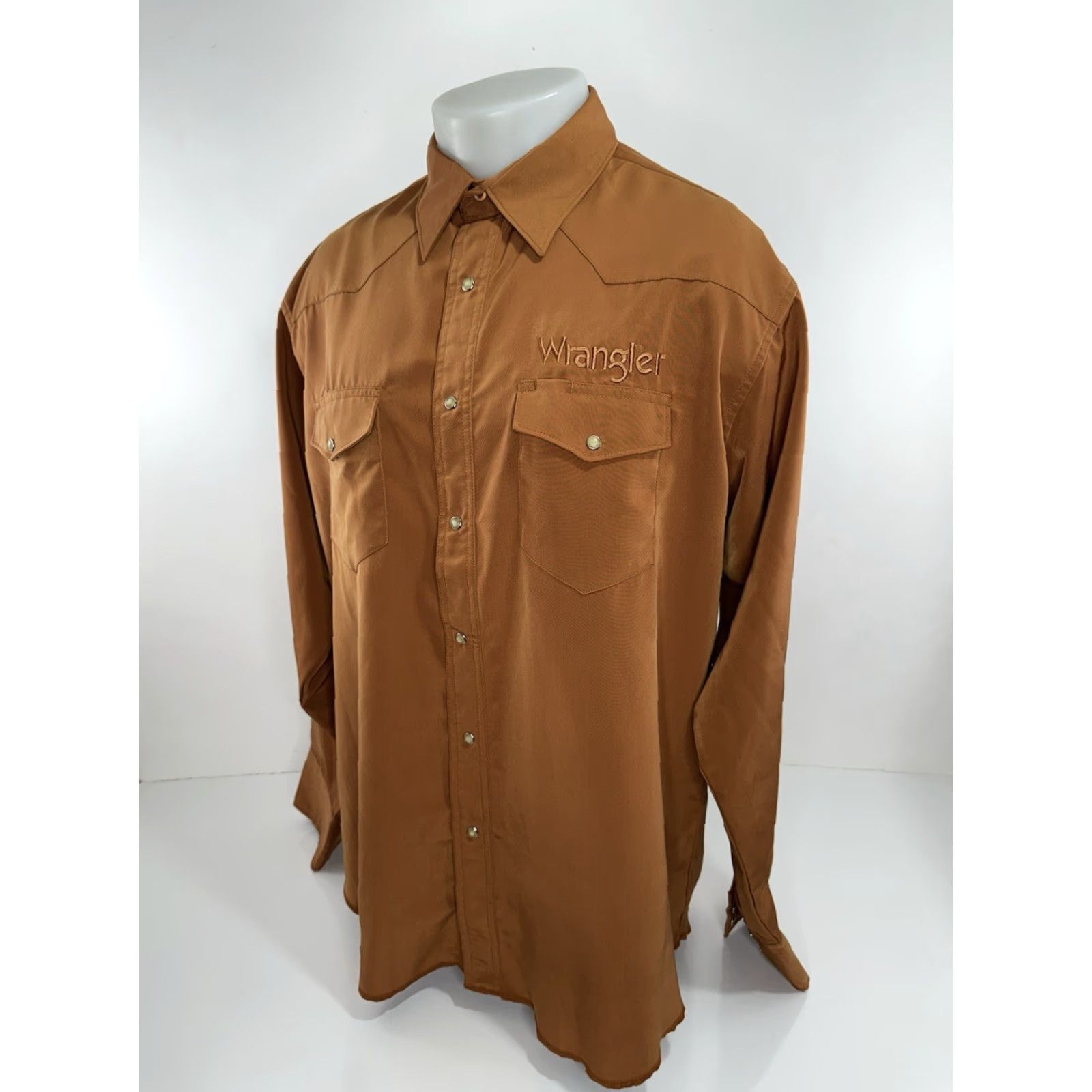 Wrangler WRANGLER Embroidered Western Shiny Rare Style Snap Shirt XL Mens Long Sleeve Burnt Orange / Bronze / Brownish Size US XL / EU 56 / 4 - 4 Thumbnail