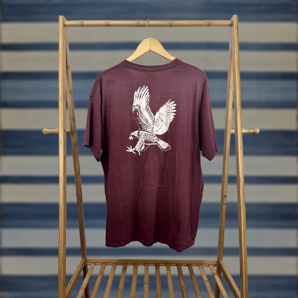 VINTAGE Eagle Bird Gradient Sun Faded Pocket Work WIP T-Shirt XL Maroon Mens