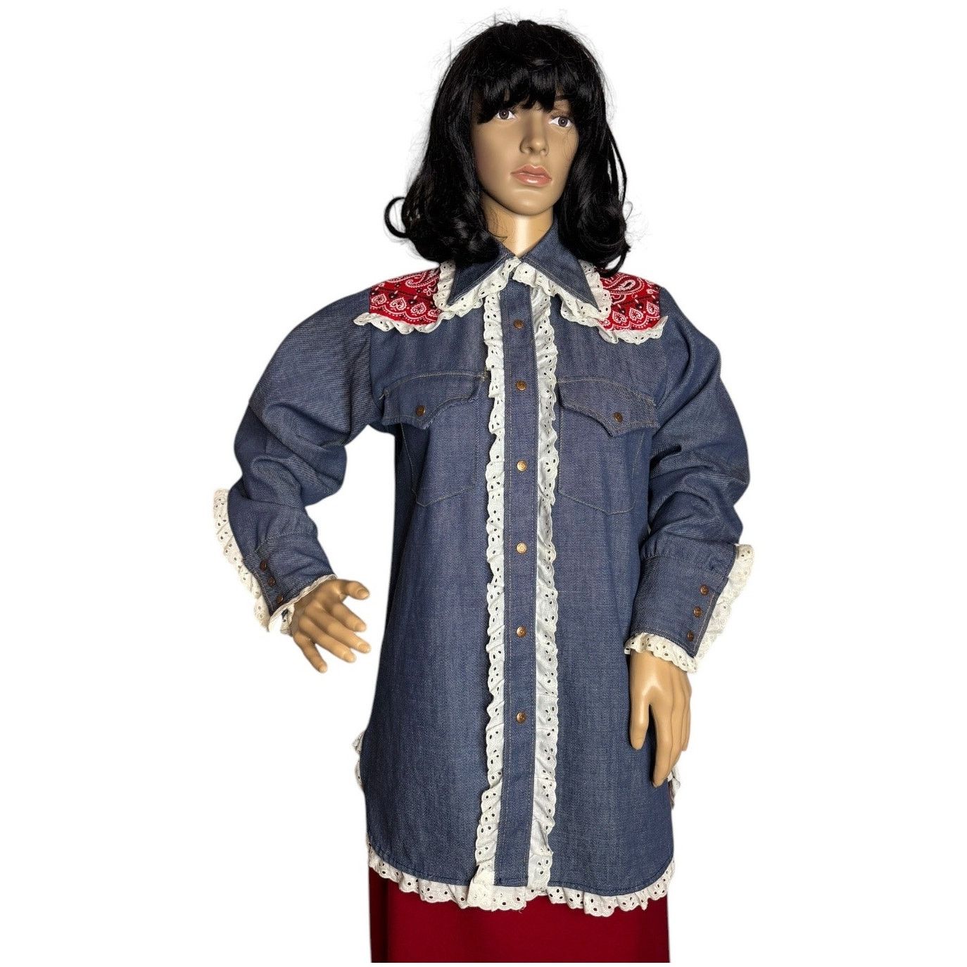 Vintage Vtg Bar C authentic western denim shirt dagger collar eyelet Size M / US 6-8 / IT 42-44 - 2 Thumbnail