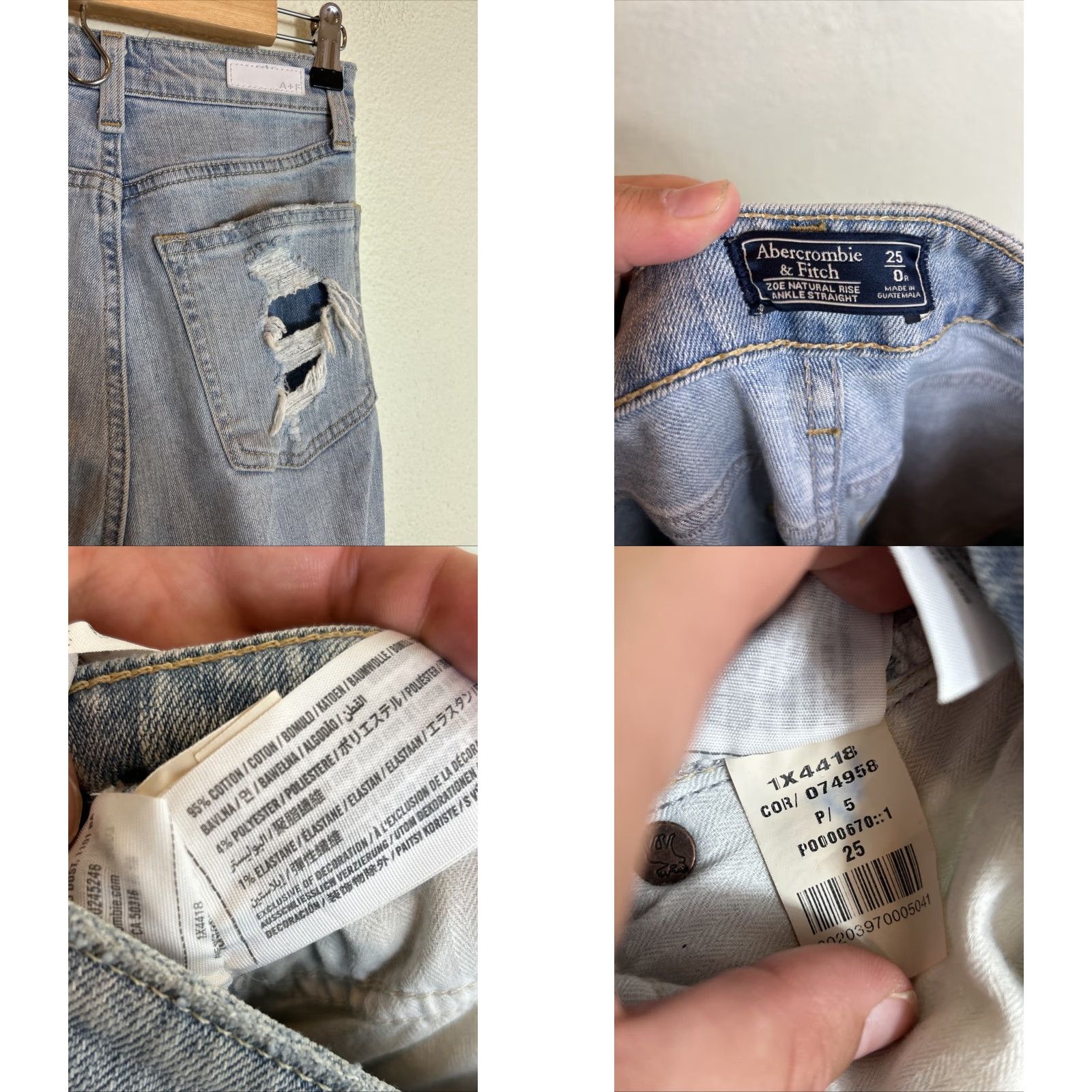 Abercrombie & Fitch Abercrombie & Fitch Jeans Women 0 Zoe Natural Rise Ankle Light Wash Distress Beige, Regular, 25 in Waist 27 in Inseam, Ankle, Womens Size ONE SIZE - 9 Thumbnail
