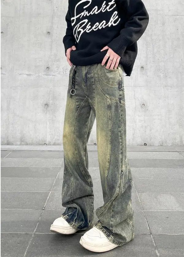 Japanese Brand #35 Flared Jeans Men Wide Leg Baggy Trousers Size US 33 - 2 Thumbnail
