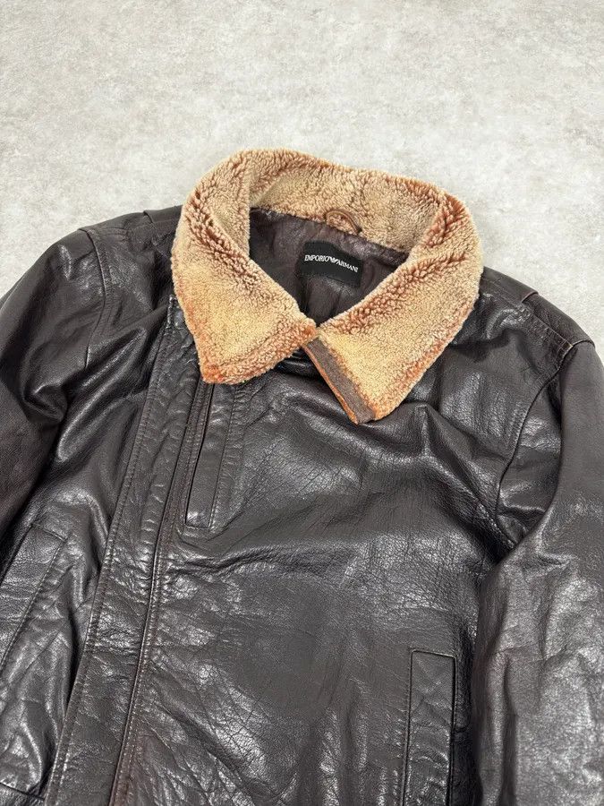 Emporio Armani AW2008 Emporio Armani Brown Avant-Garde Fur Collar Leather Jacket Size US L / EU 52-54 / 3 - 6 Thumbnail