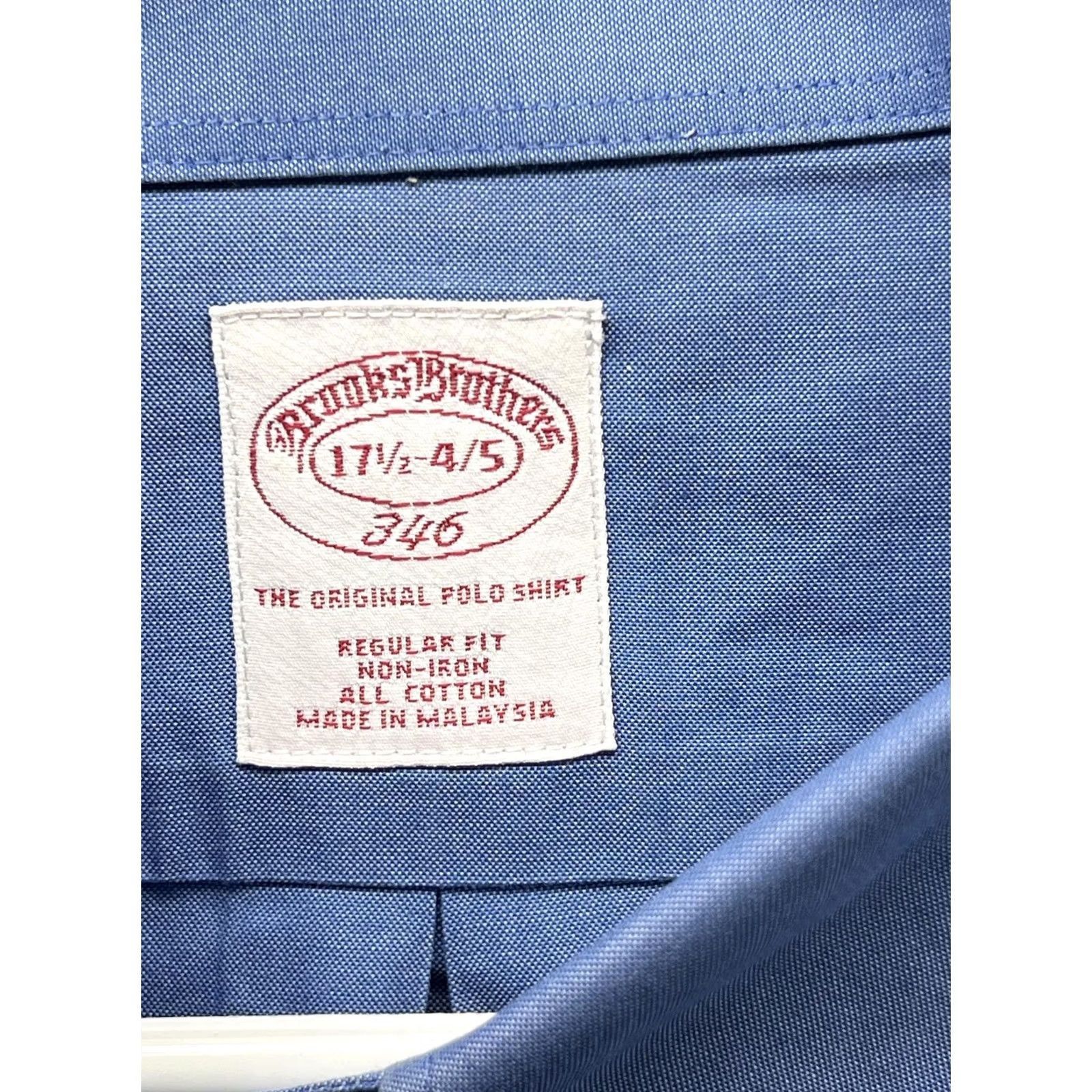 Brooks Brothers Brooks Brothers Dress Shirt Mens 17.5 4/5 Blue Solid Regular Fit 346 Non Iron Size 48R - 4 Thumbnail