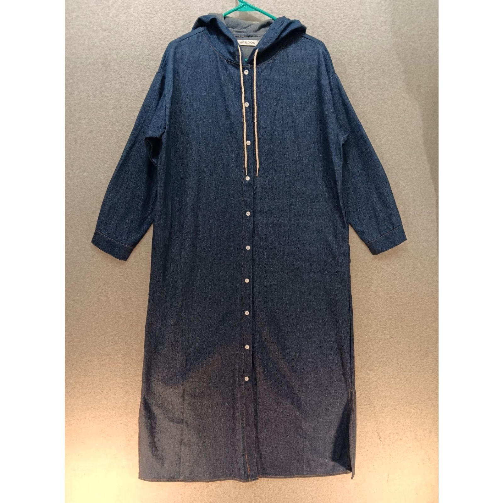 Denime Misslook Blue Denim Dress Hoodie Long Sleeve Button Up M Regular Women Medium Lagenlook Shift Casual Winter Spring Fall Dresses Size M / US 6-8 / IT 42-44 - 2 Thumbnail