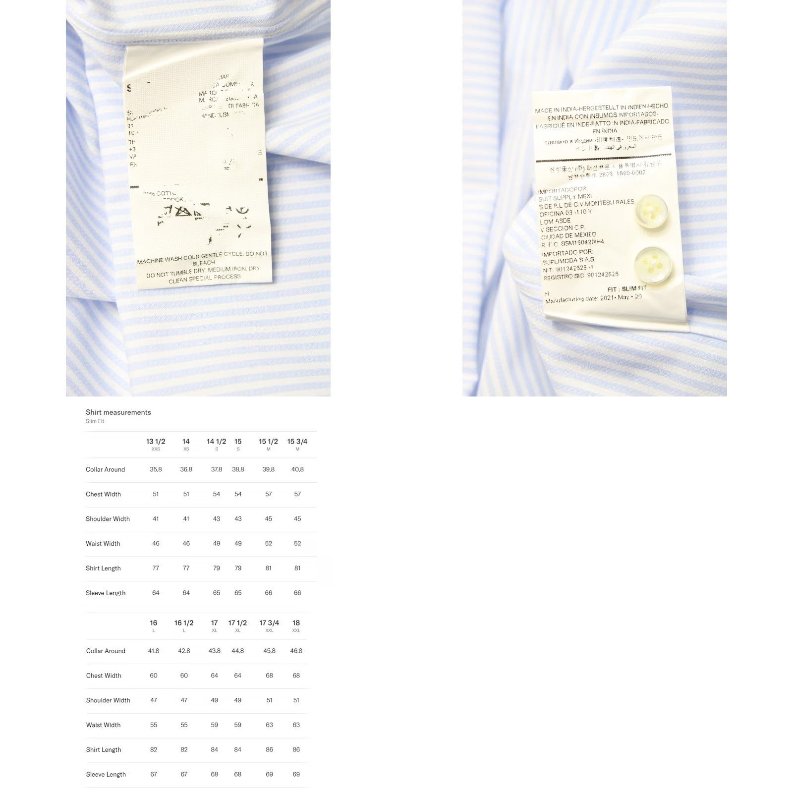 Suitsupply SUITSUPPLY Custom Made Slim Fit Formal Shirt Men's 43/17 Pinstripe Spread Neck Blue Size 46R - 8 Thumbnail