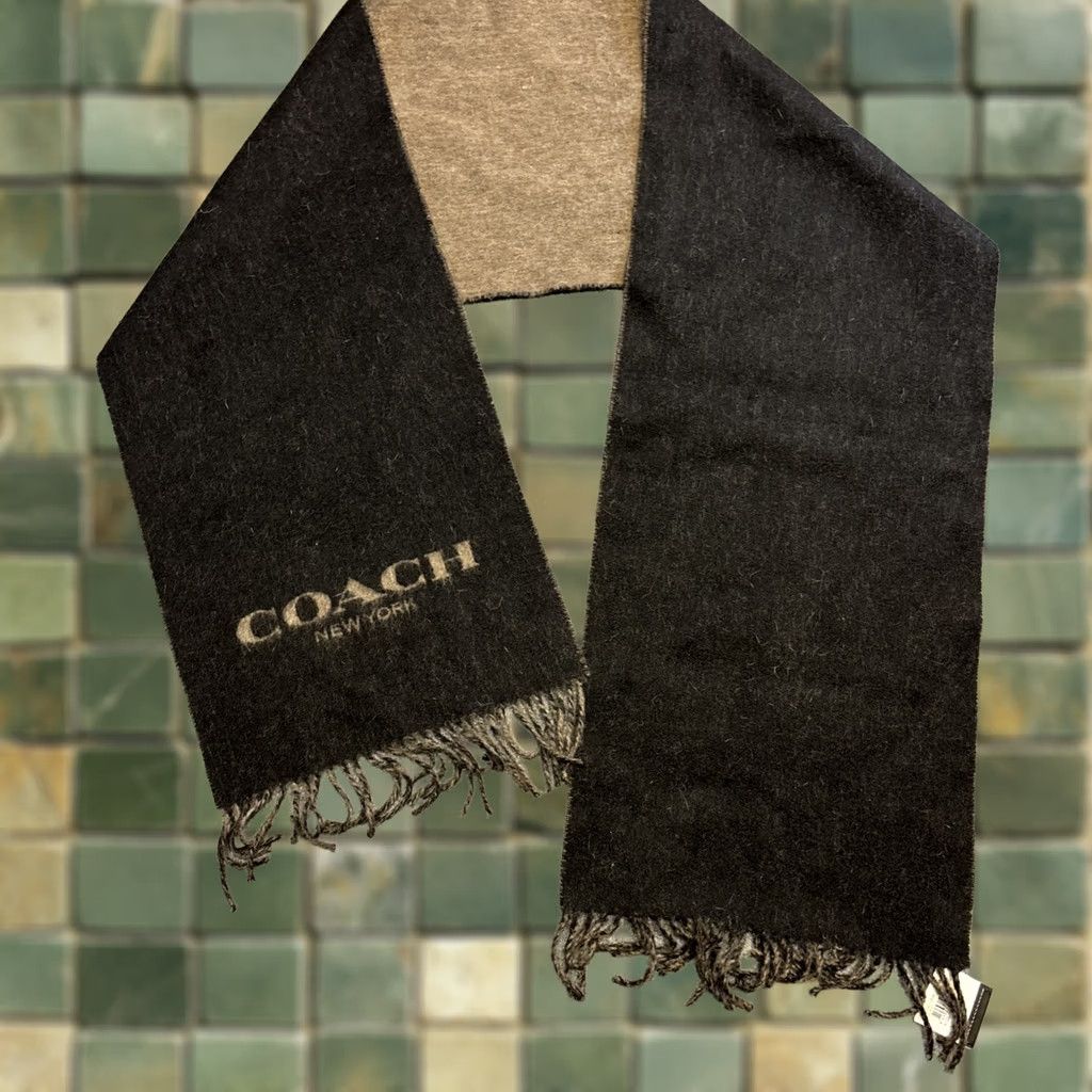 Coach NWT Coach Scarf Logo Bi-Color Wool Cashmere Blend 68” Long Black Brown Unisex Rectangle Neck Warmer Size ONE SIZE - 1 Thumbnail