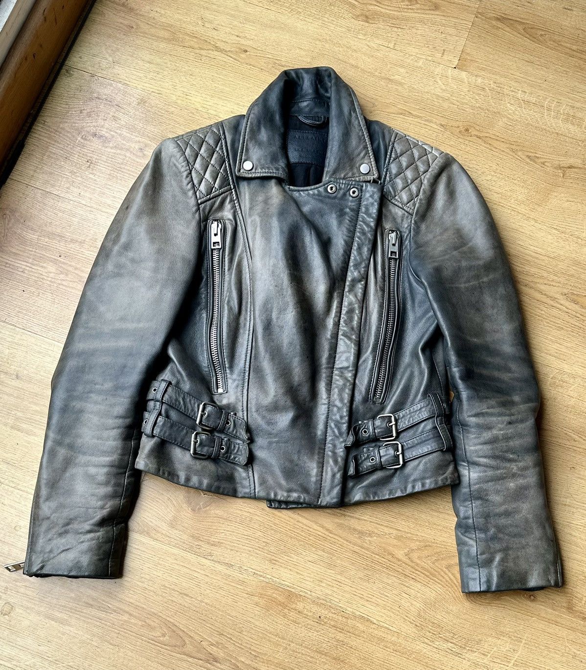 All Saints HAWKS BIKER sheepskin leather jacket us2 uk6 eu34