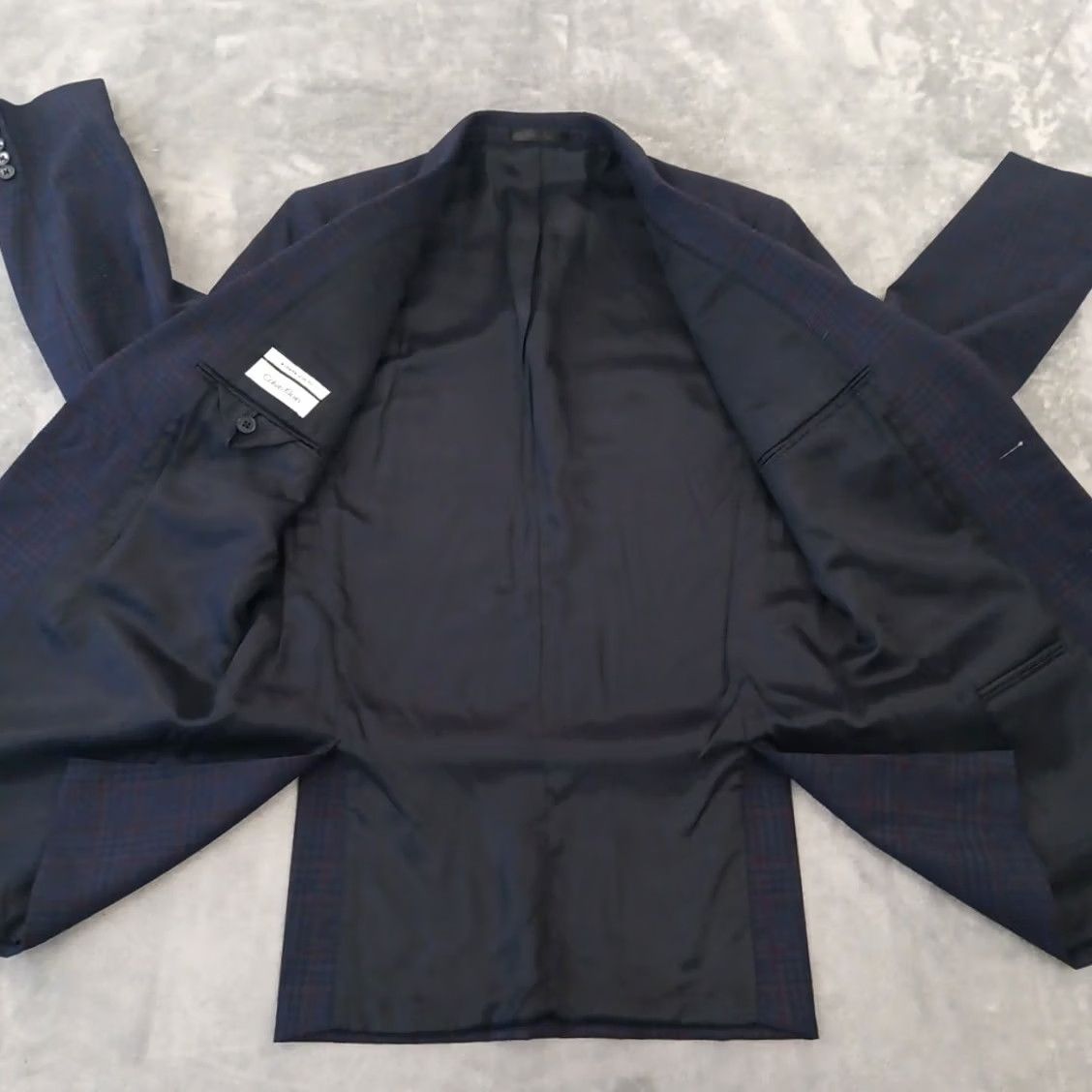 Calvin Klein Calvin Klein Blazer Mens Blue Plaid Extreme Slim Fit Double Vent Wool 40 Long Size 40R - 6 Thumbnail