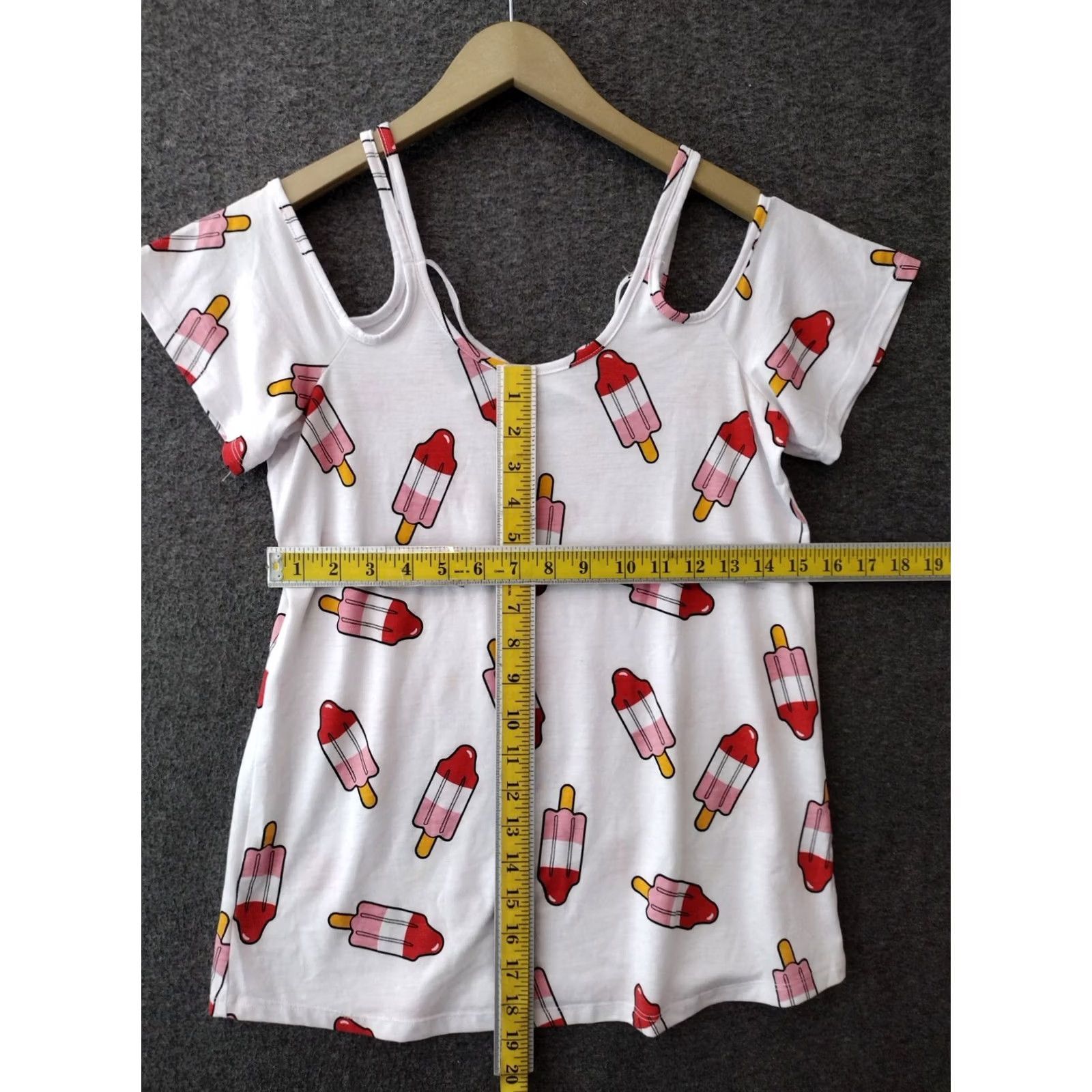 Vintage Women’s Off Shoulder S Round Neck Short Sleeve T Shirt Top Popsicles Shirt, White/Multi, Small, Regular, Womens Size S / US 4 / IT 40 - 4 Thumbnail