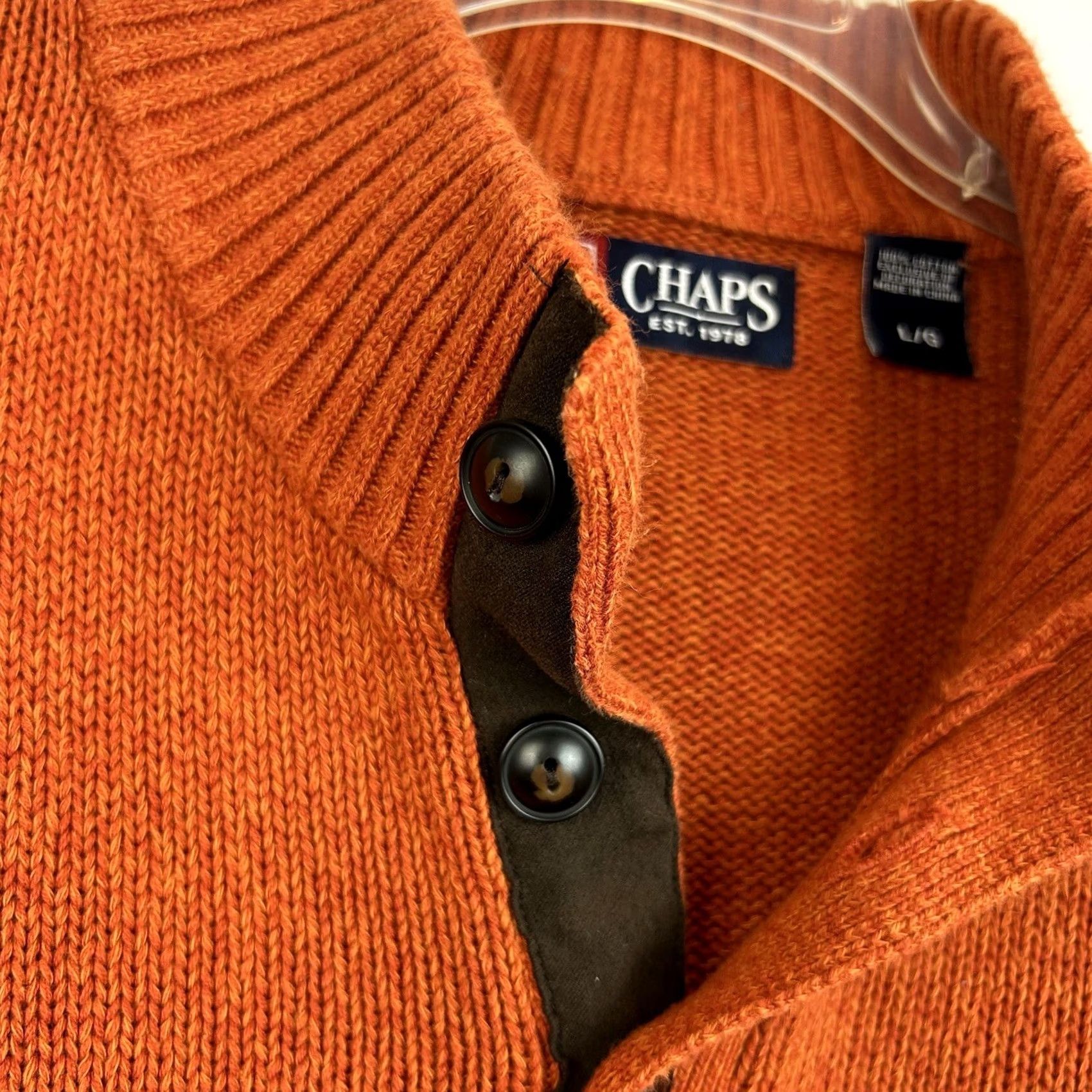 Chaps Chaps Sweater Men L Quarter Button Mock Neck Orange Cotton Knit Long Sleeve Embroidered Patch Size US L / EU 52-54 / 3 - 6 Thumbnail