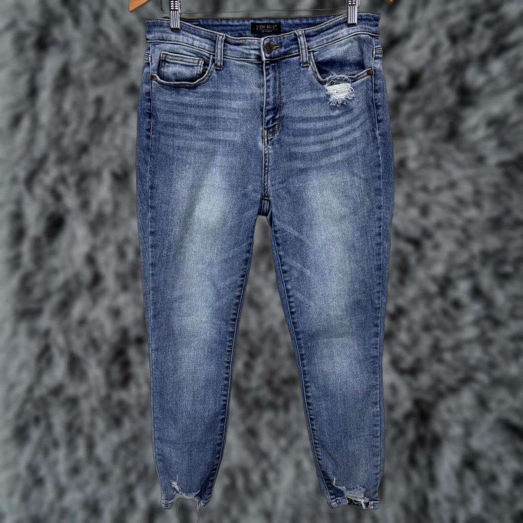 Vintage JUDY BLUE Skinny Jeans 31 Hi Rise Distressed Stretch Womens Blue Size 13 Size 24" / US 00 / IT 34 - 1 Thumbnail