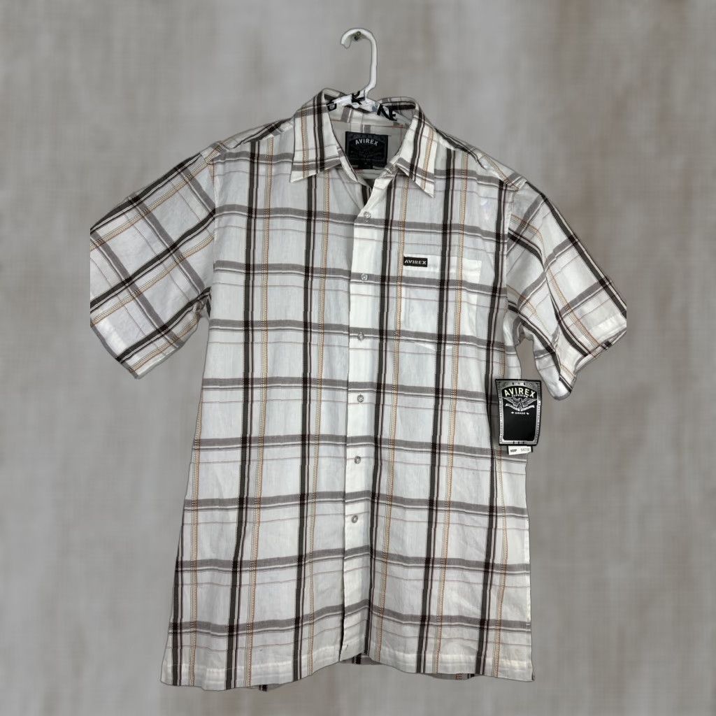 Avirex VINTAGE Avirex Shirt Mens M Button-Up Short Sleeve Brown White Plaid 100% Cotton Striped Size US M / EU 48-50 / 2 - 1 Thumbnail