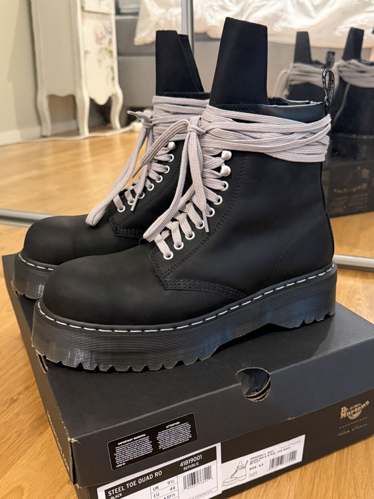Dr. Martens × Rick Owens Rick Owens Steel Toe Quad Sole 1460 Boots Size US 10.5 / EU 43-44 - 1 Thumbnail