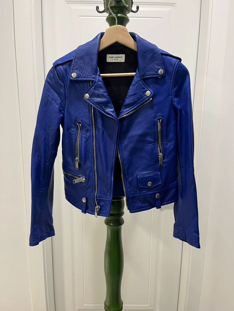 Saint Laurent Paris Blue Saint Laurent Biker Leather Jacket Size US S / EU 44-46 / 1 - 1 Thumbnail