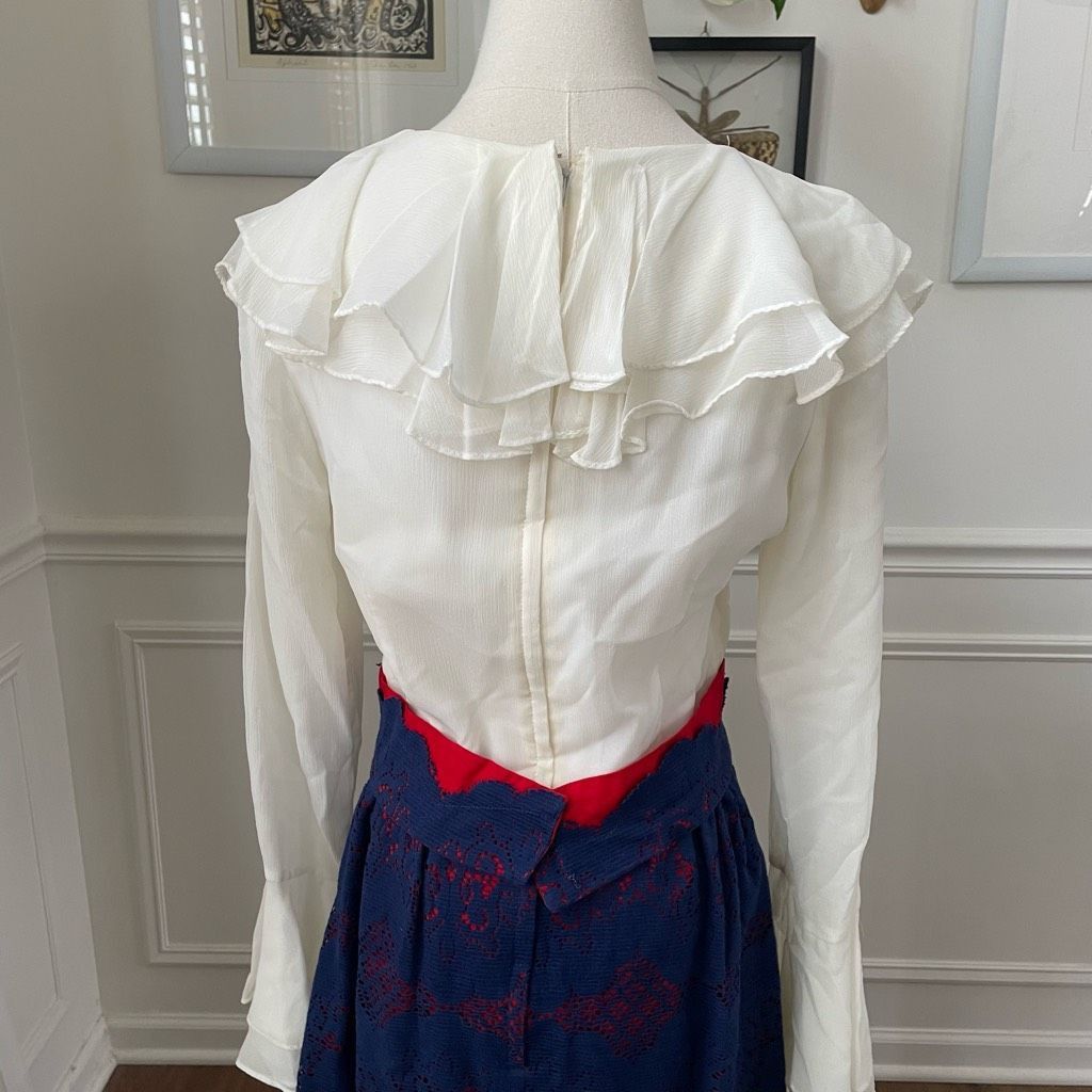 Vintage Vintage 70s Calderon Blue White Red Maxi Dress Long Sleeve S Size S / US 4 / IT 40 - 7 Thumbnail