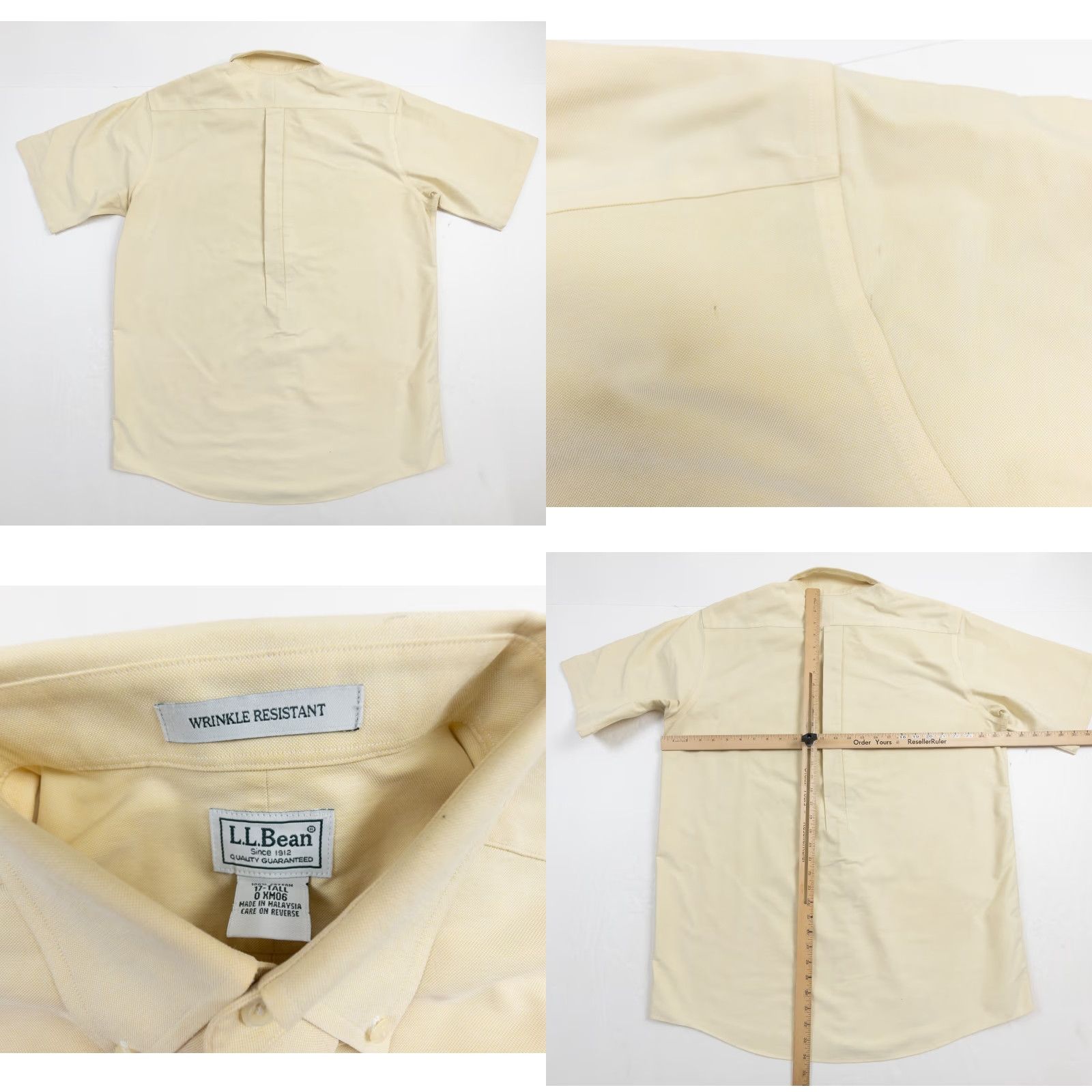 Vintage L.L. Bean Men’s Button-Up Shirt 17 Tall Yellow Short Sleeve Wrinkle Resistant Casual Business 1900s Preppy Mens Size US XL / EU 56 / 4 - 8 Thumbnail