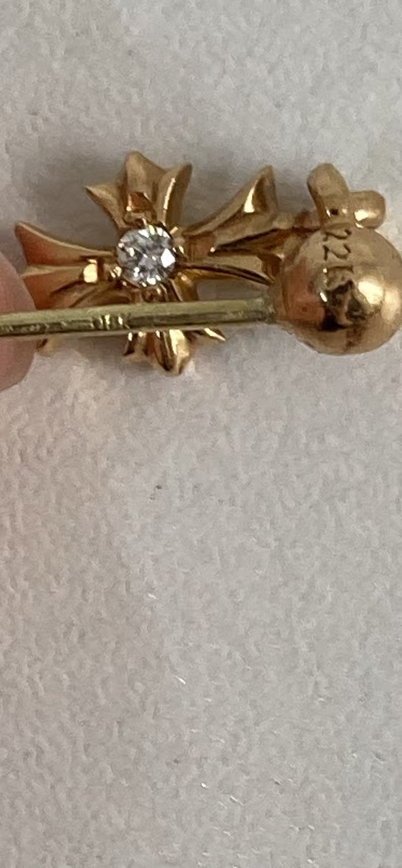 Chrome Hearts Chrome Hearts 22K Gold Diamond Tiny E Cross Earring Drop Size ONE SIZE - 12 Thumbnail