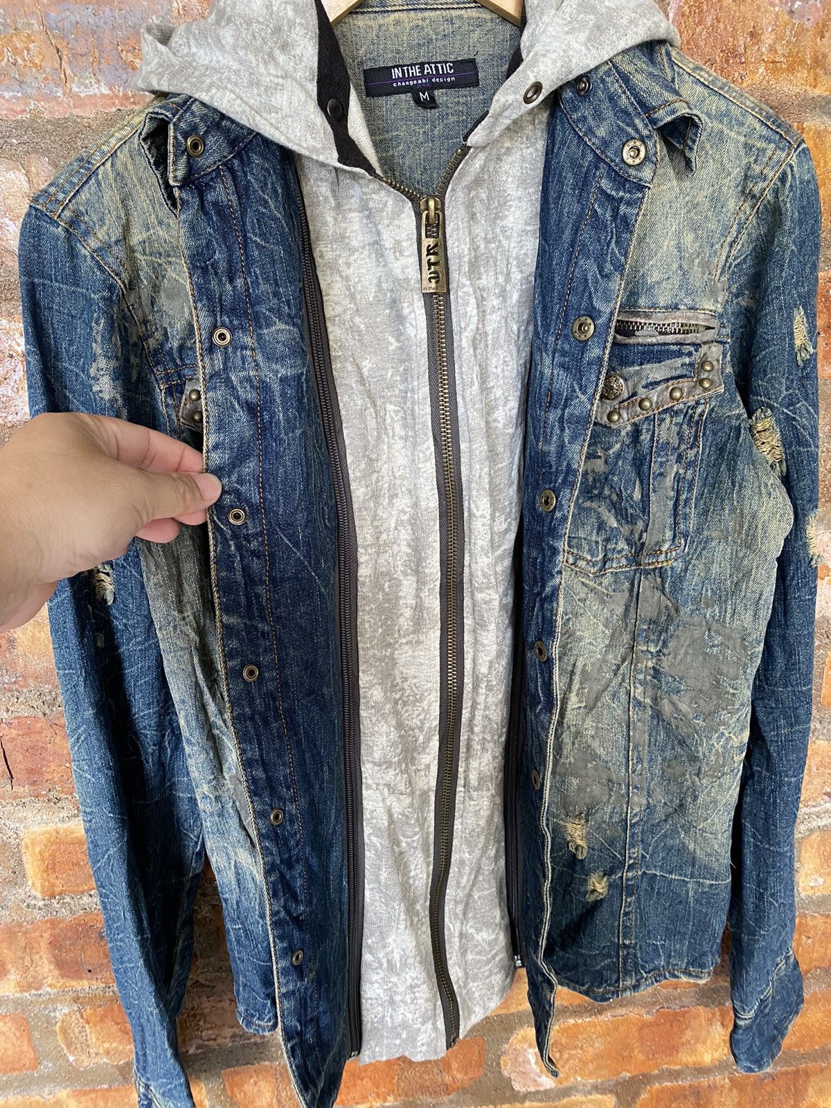 In The Attic Distressed mud wash zipper hoodie Punk button up Size US M / EU 48-50 / 2 - 14 Thumbnail