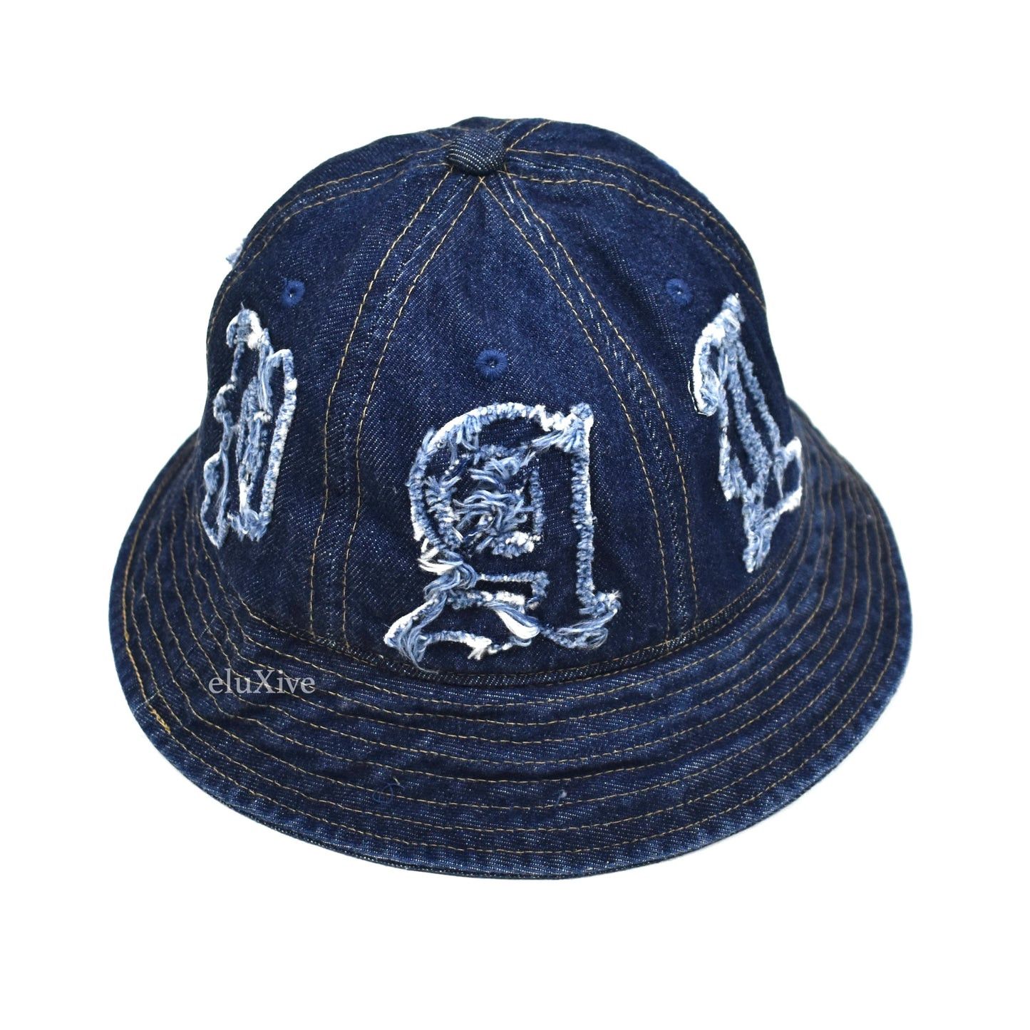 image of Palace Lique Logo Denim Bucket Hat Ds Ss22 in Blue, Men's