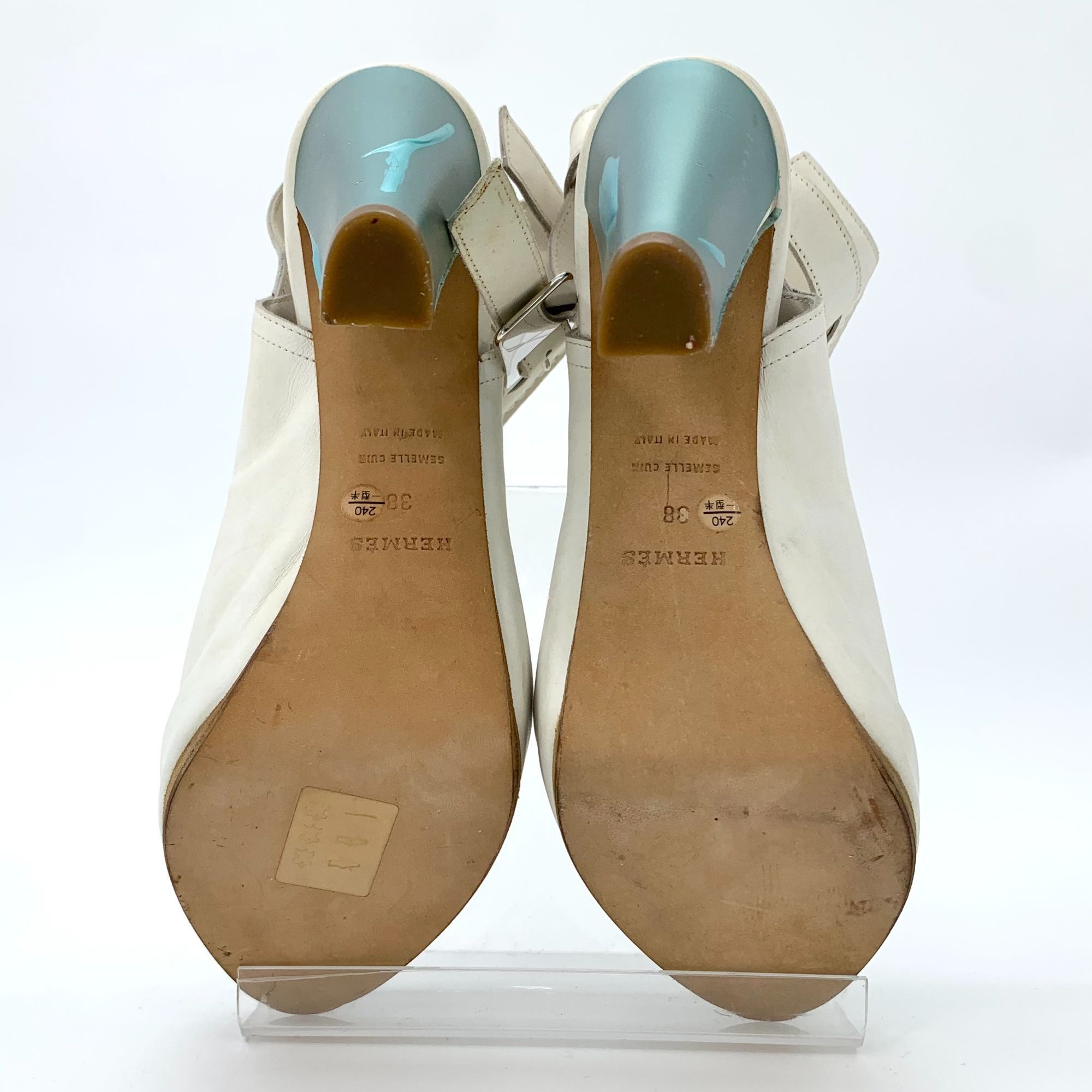 Hermes Hermès White Leather Open-Toe Strappy High Heel Sandals (Siz Size US 8 / IT 38 - 9 Thumbnail