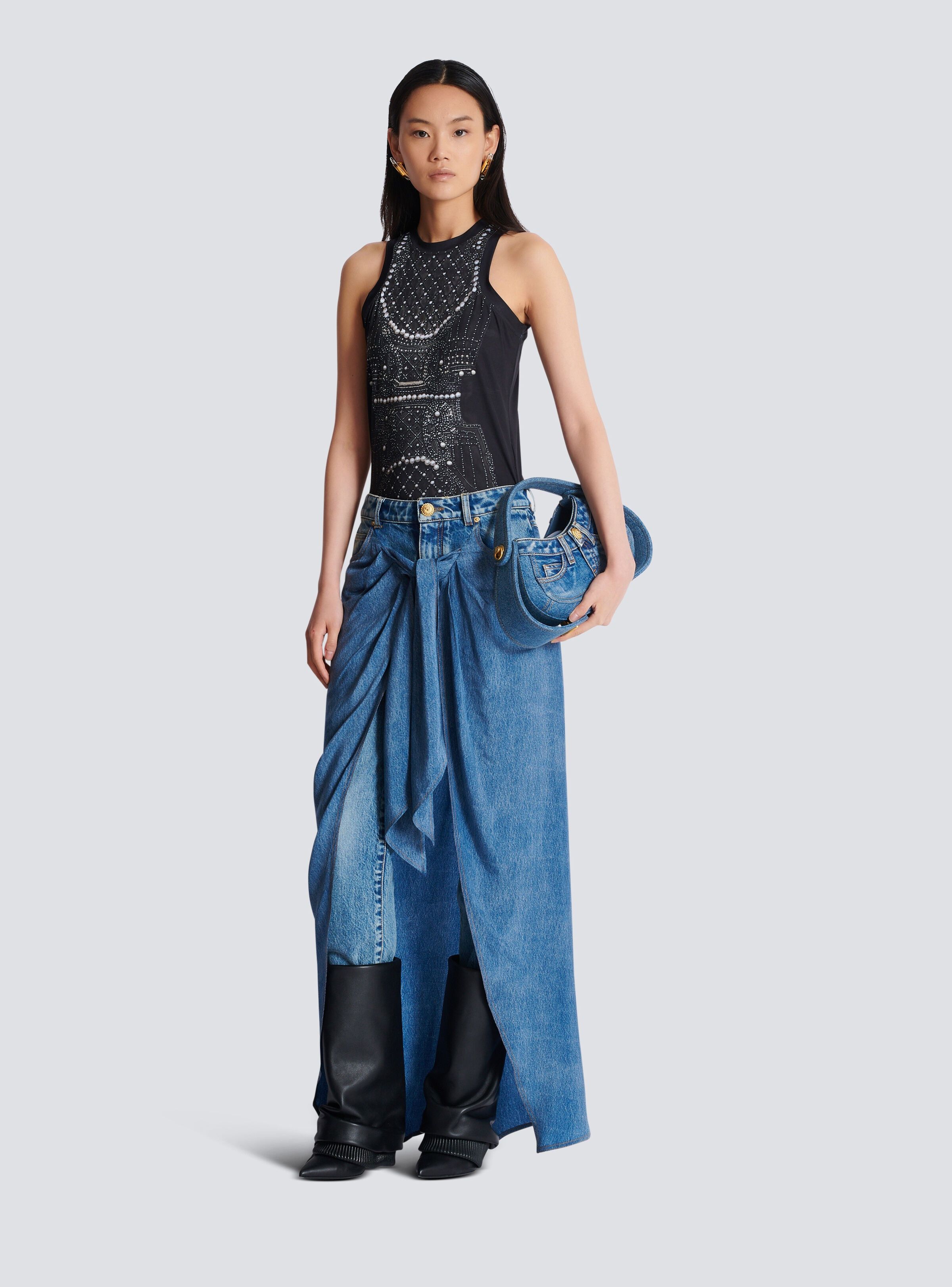 Balmain o1s1wg111225 Satin Jersey Tank Top in Black Size S / US 4 / IT 40 - 5 Thumbnail