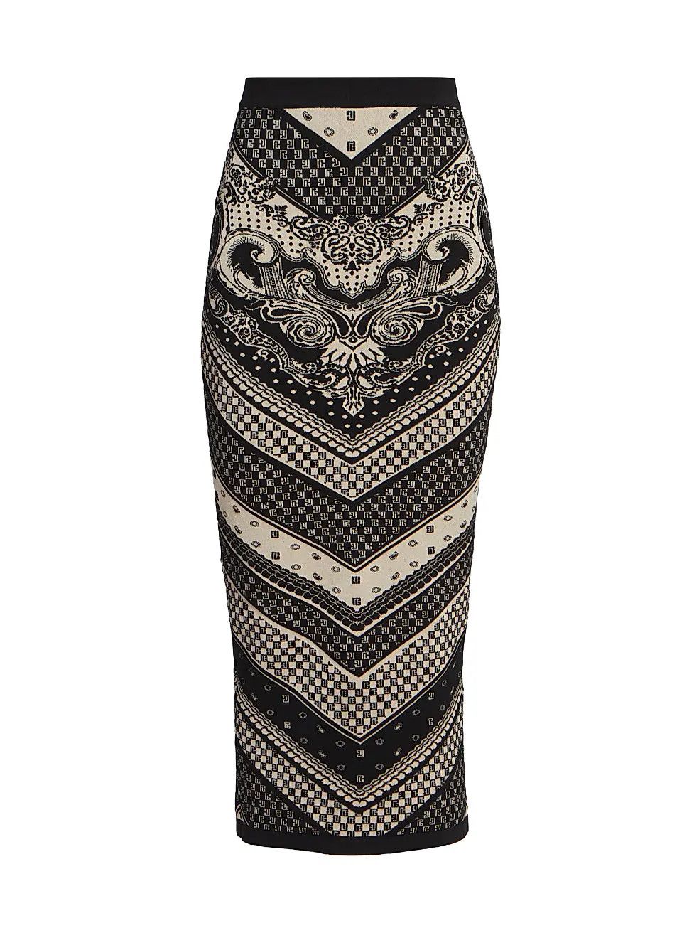 Balmain o1s1wg110825 Paisley & Monogram Midi Skirt in Black Size 27" / US 4 / IT 40 - 1 Thumbnail