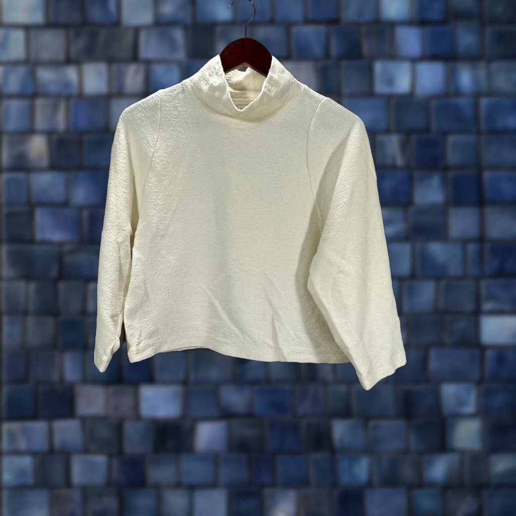 Madewell Madewell Texture & Thread Sweater Womens Small Mockneck Ivory Cotton Knit Pullover Size S / US 4 / IT 40 - 1 Thumbnail