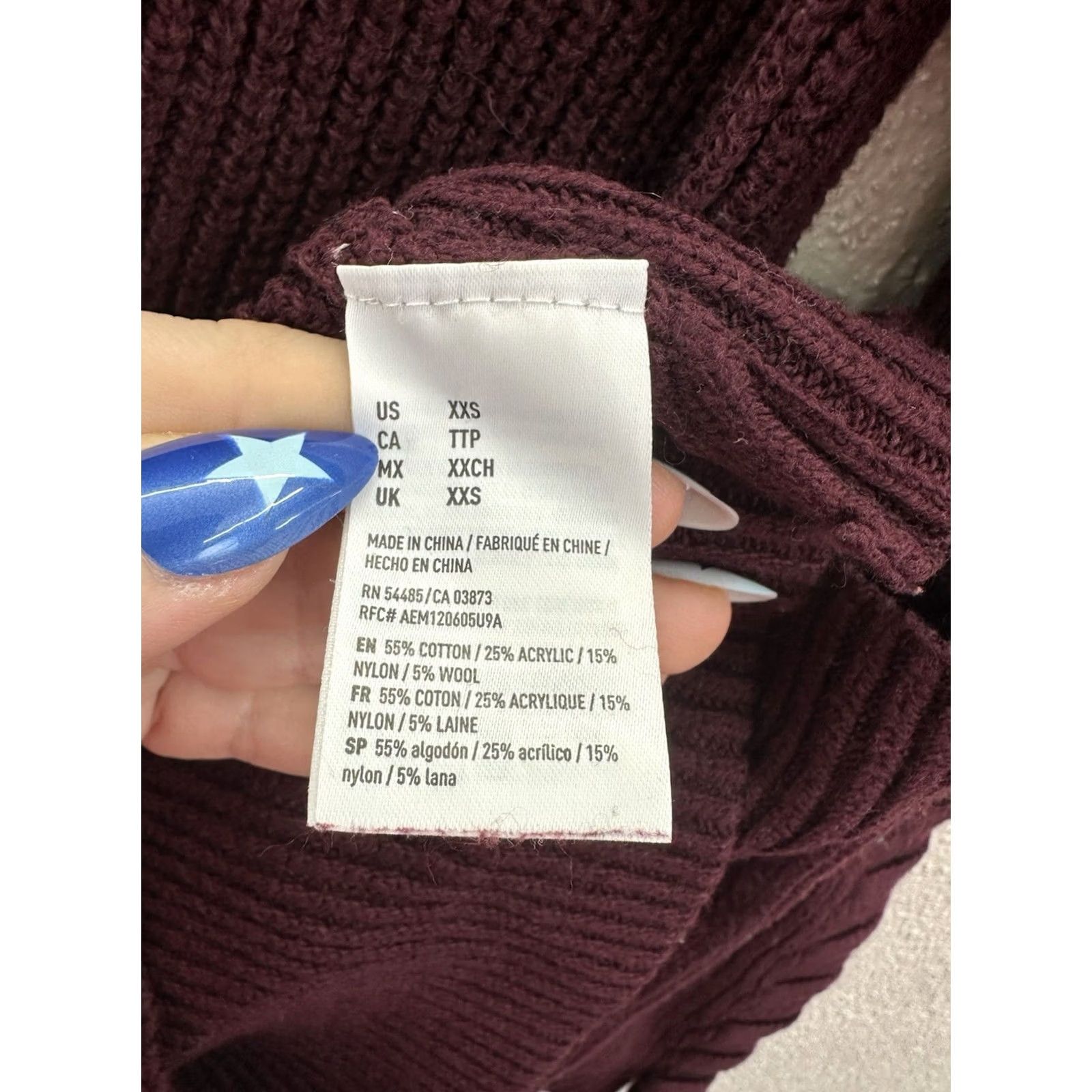 American Eagle Outfitters American Eagle Womens Sweater Size XXS Maroon Knit V-Neck Arm Tie Detail Size XXS / US 00 / IT 34 - 5 Thumbnail