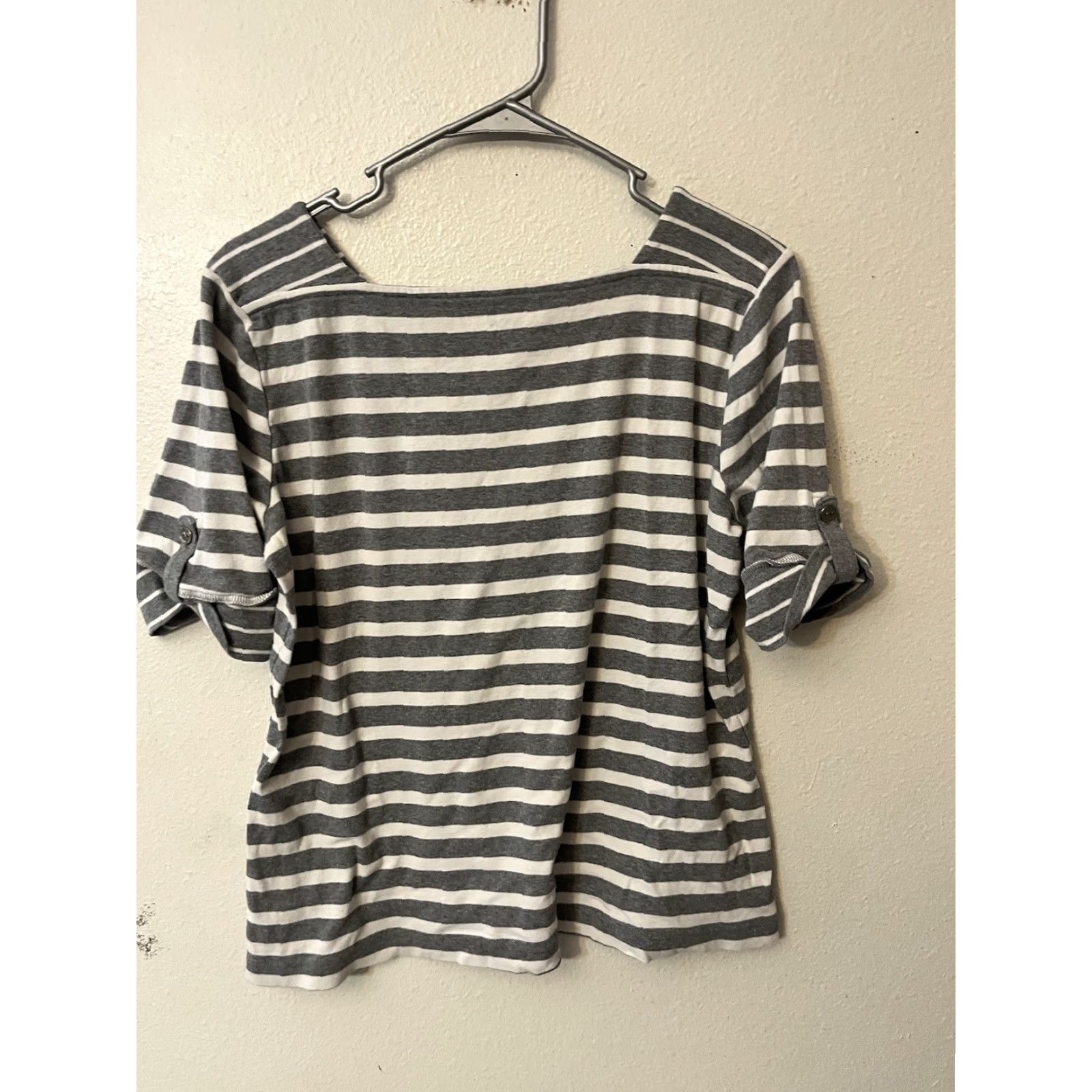 Croft & Barrow VINTAGE Croft & Barrow Women Blouse Striped Short Sleeve Boat Neck Gray L Shirt Size 36" / US 14 / IT 50 - 2 Thumbnail