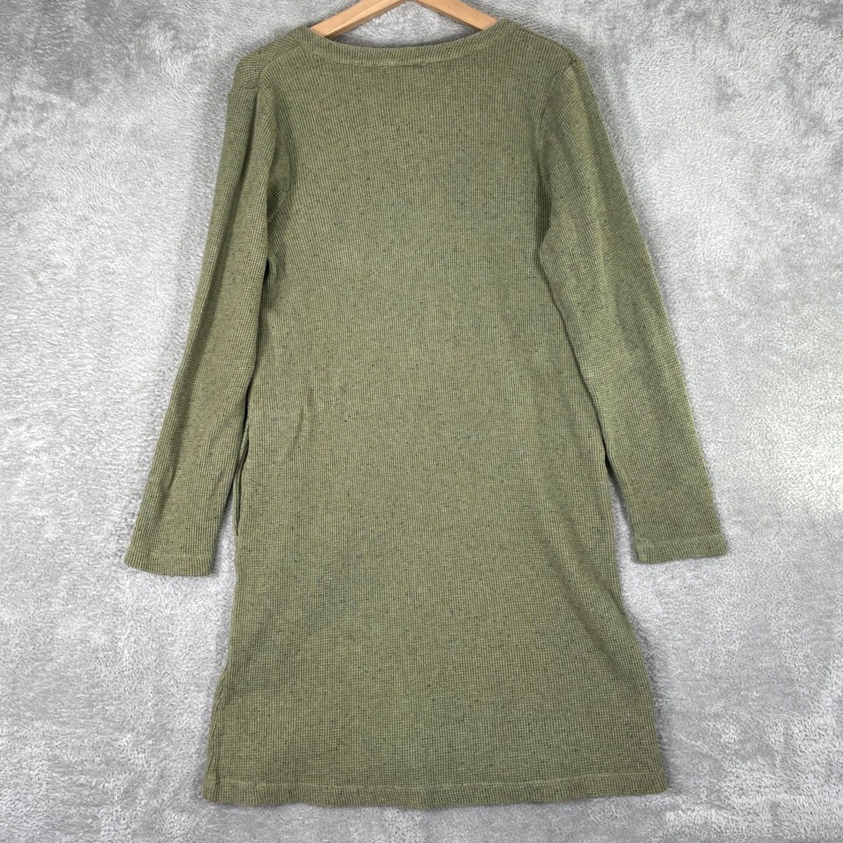 J. Jill J Jill Dress Womens M Green Waffle Knit Thermal Long Sleeve Pockets Mini Size M / US 6-8 / IT 42-44 - 7 Thumbnail