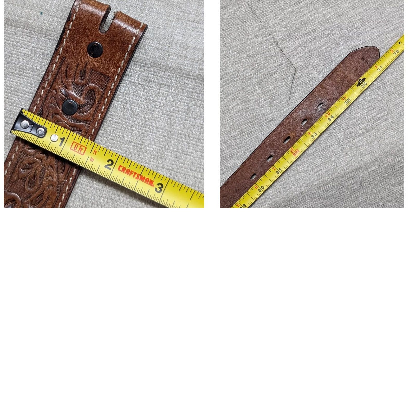Vintage VINTAGE tooled western belt 32 brown cowhide leather 3D belt Mens belt Western buckle belt Size 32 - 9 Thumbnail