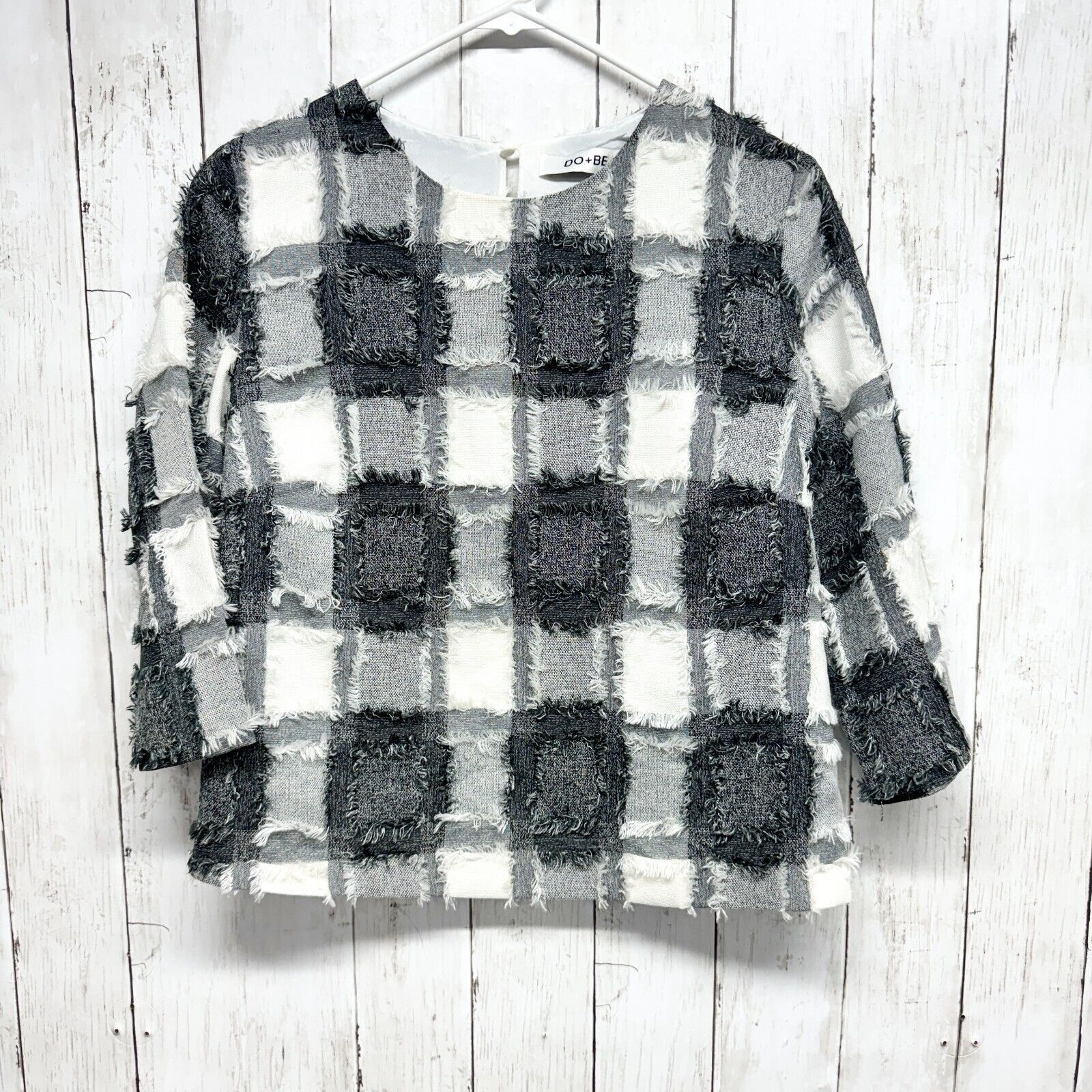 Other Do + Be Top Size Small Plaid 3/4 Sleeve Textured Round Short Size S / US 4 / IT 40 - 1 Thumbnail