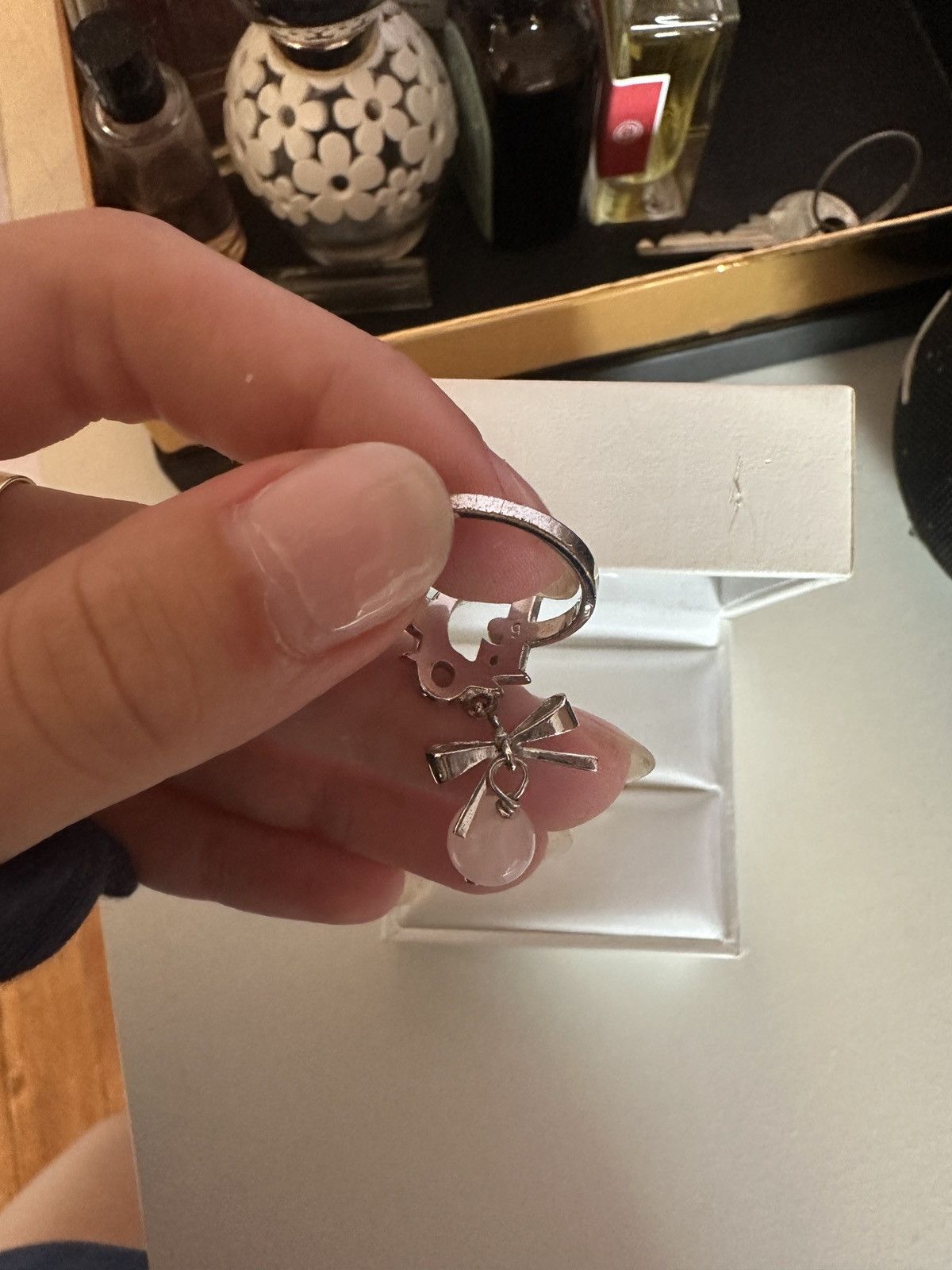 Dior Dior ring with bow and little hanging pink gem Size ONE SIZE - 3 Thumbnail