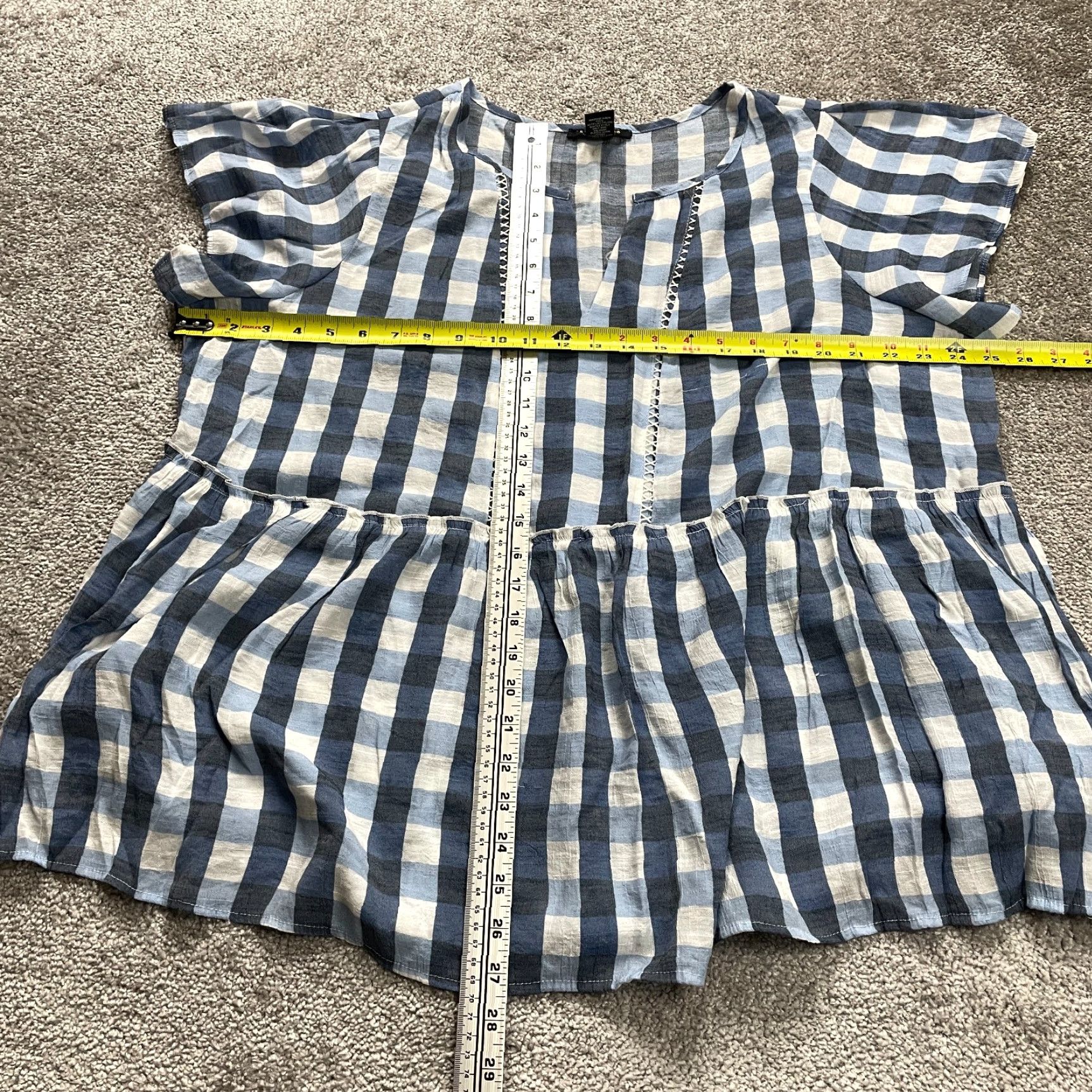 Vintage Robert Louis Blouse Womens 3XL Blue Checkered Short Sleeve V-Neck Casual Top Size XXL / US 16-18 / IT 52-54 - 6 Thumbnail