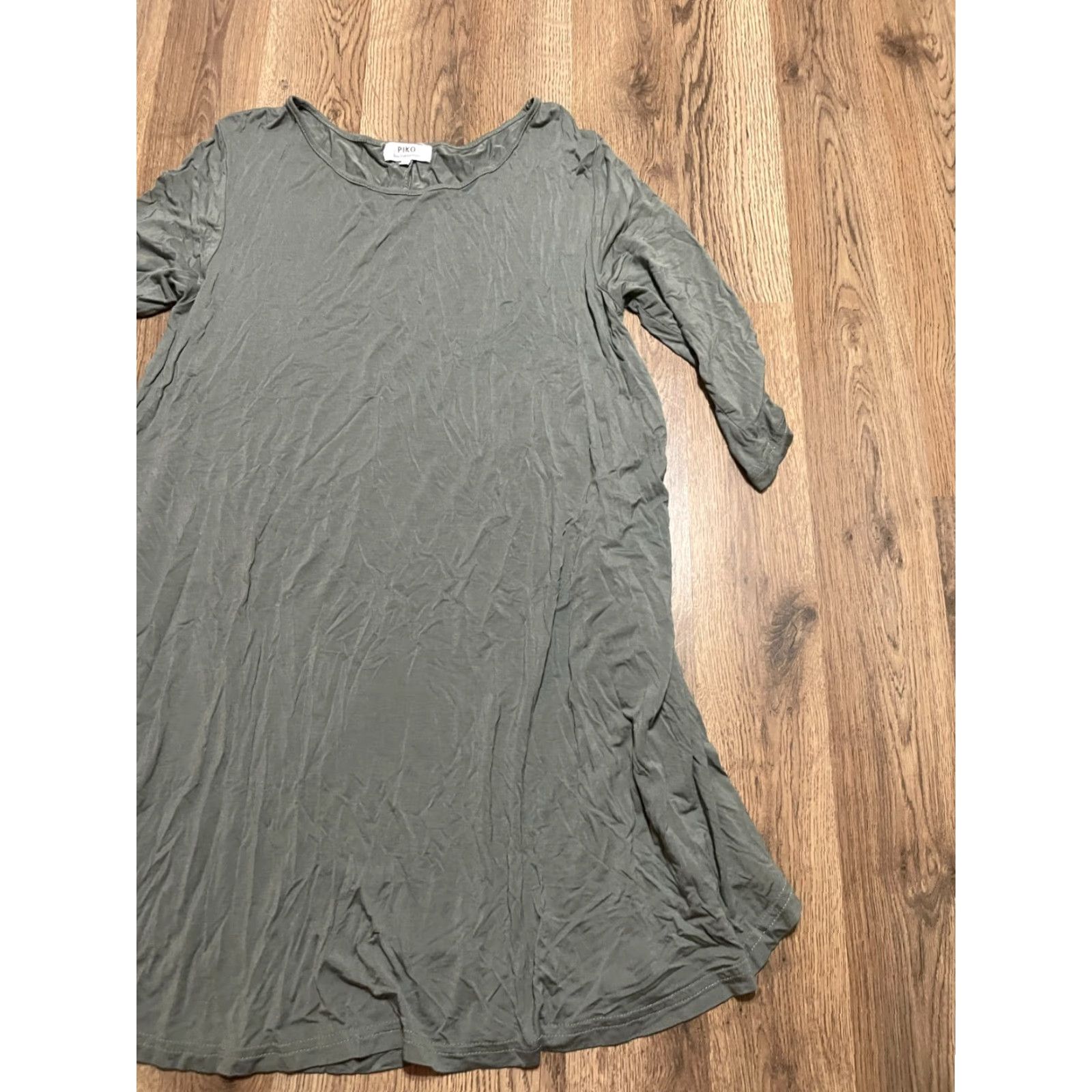 Vintage PIKO Dress Shirt Dress, Women's Size M, Green 3/4 Sleeve Knee Length, Pullover, Solid, Casual, Regular, Women, Spring/Summer/Fall Size M / US 6-8 / IT 42-44 - 4 Thumbnail