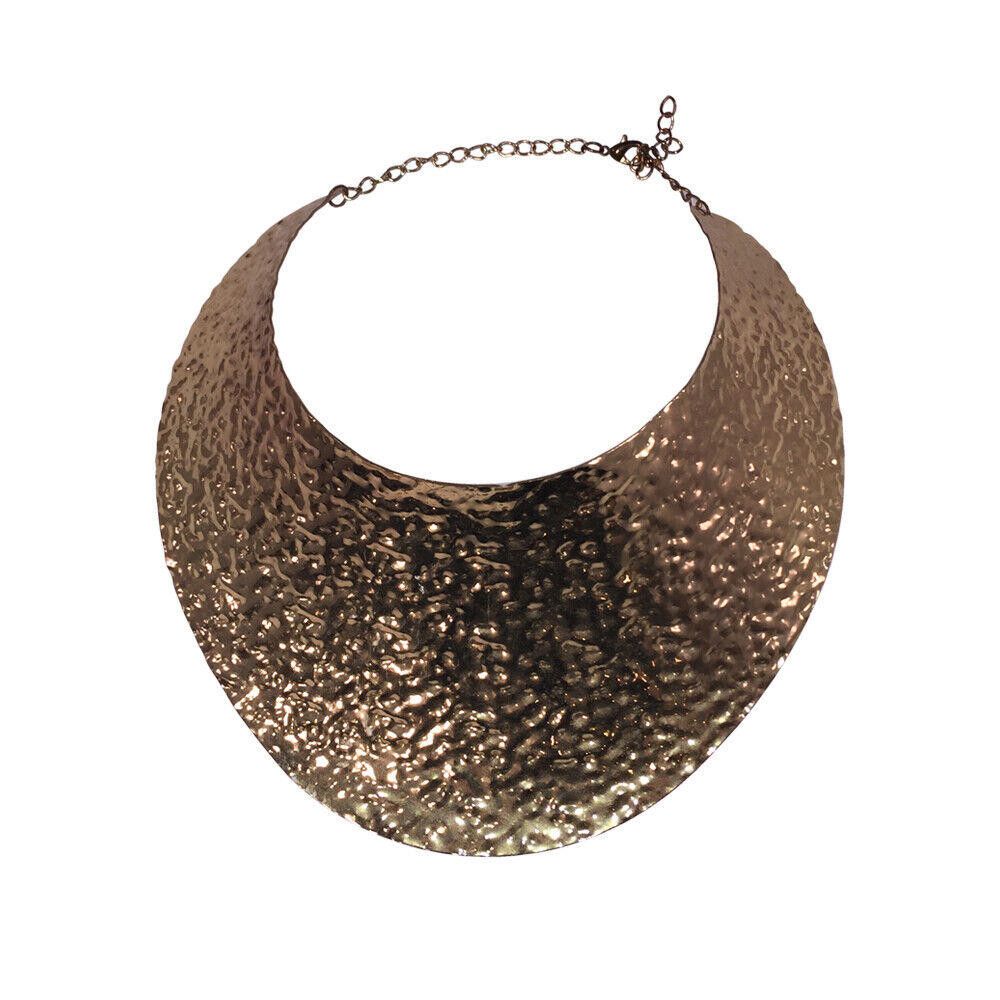 Designer Egyptian Inspired Gold Tone Hammered Metal Bib Necklace Size ONE SIZE - 3 Thumbnail