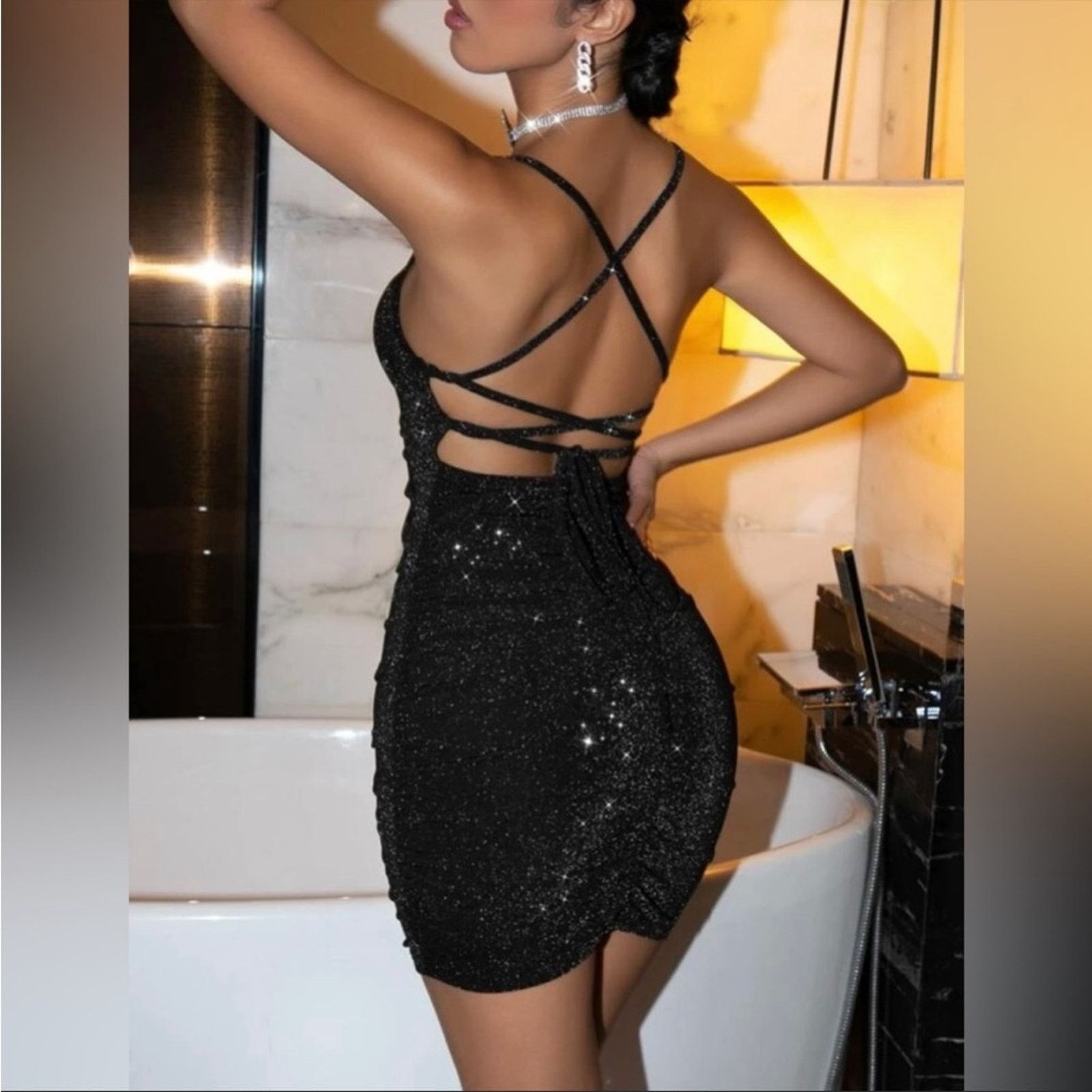 Shein SHEIN Criss Cross Tie Backless Glitter Dress NEW XS Size XS / US 0-2 / IT 36-38 - 1 Thumbnail