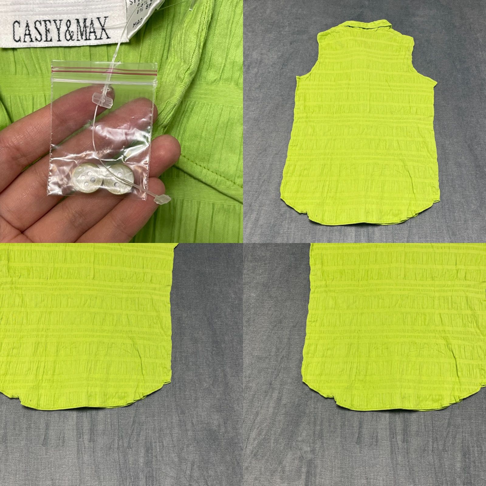 Vintage Casey & Max Top Womens Medium Neon Green Cotton Stretch Sleeveless Button Up Size M / US 6-8 / IT 42-44 - 8 Thumbnail