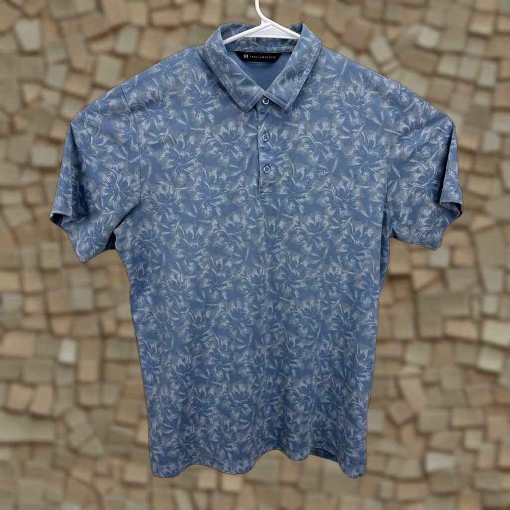 TravisMathew Travis Mathew Polo Mens Large Blue Floral Performance Golf Shirt Lightweight Size US L / EU 52-54 / 3 - 1 Thumbnail