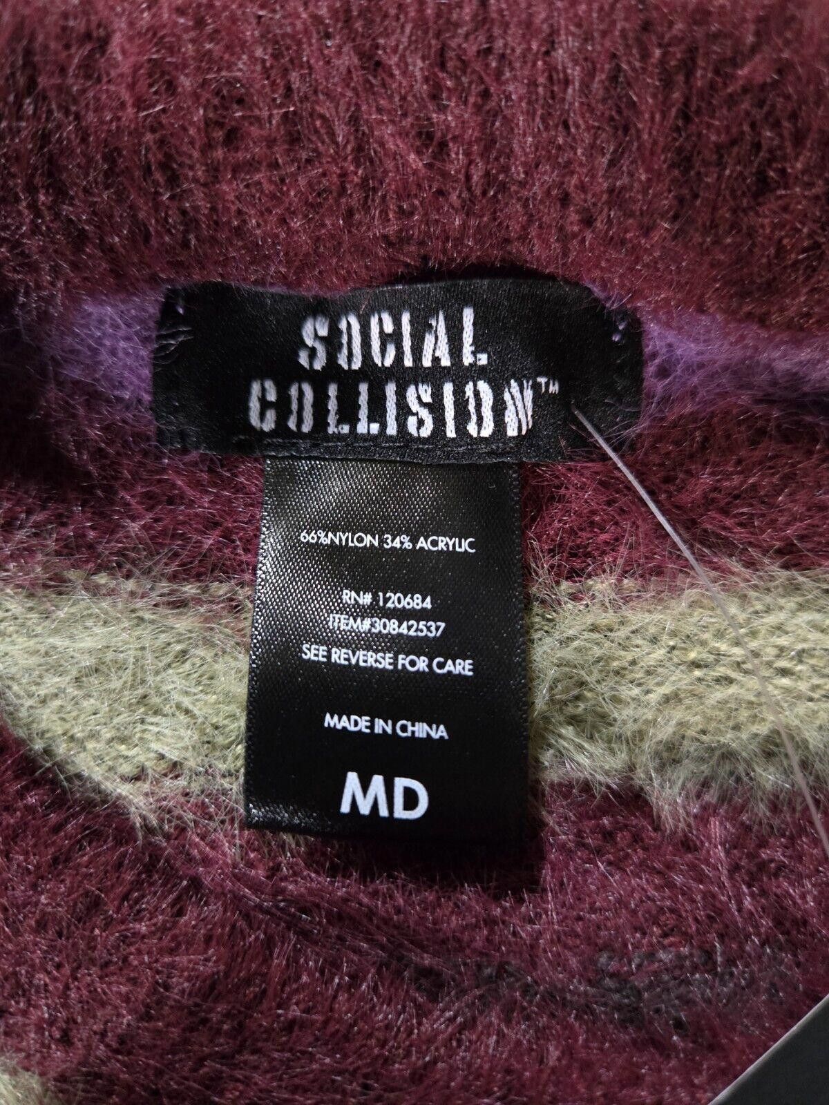 Designer Cropped Social Collision Striped Sweater Sz M Hot Topic NWT Size M / US 6-8 / IT 42-44 - 6 Thumbnail