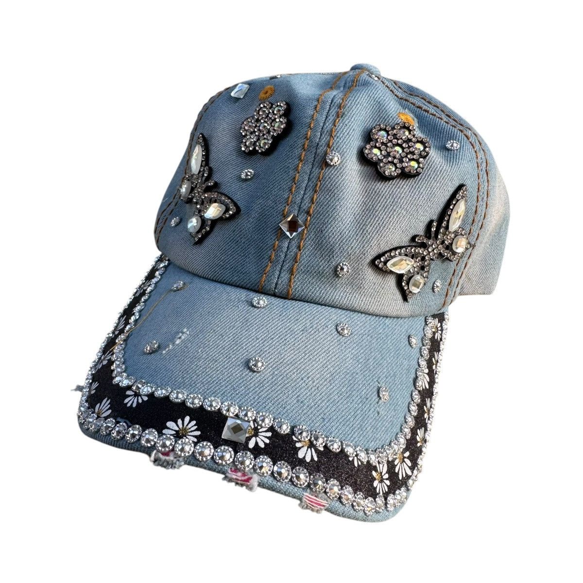Other Y2K Denim Butterfly Rhinestone strap back hat Size ONE SIZE - 1 Thumbnail