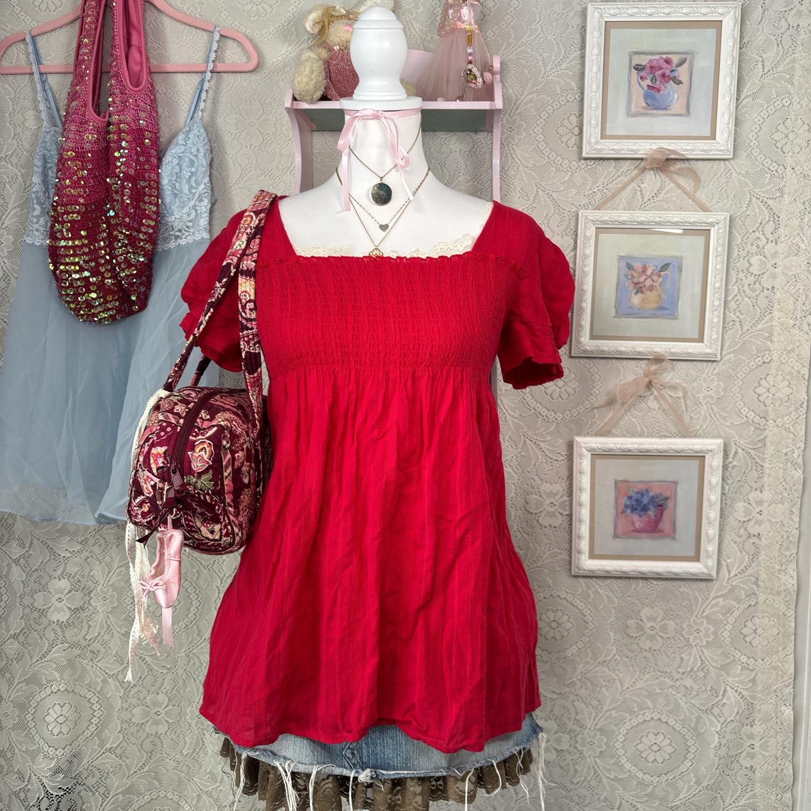 At Last & Co y2k red valentines day babydoll blouse top Size M / US 6-8 / IT 42-44 - 1 Thumbnail