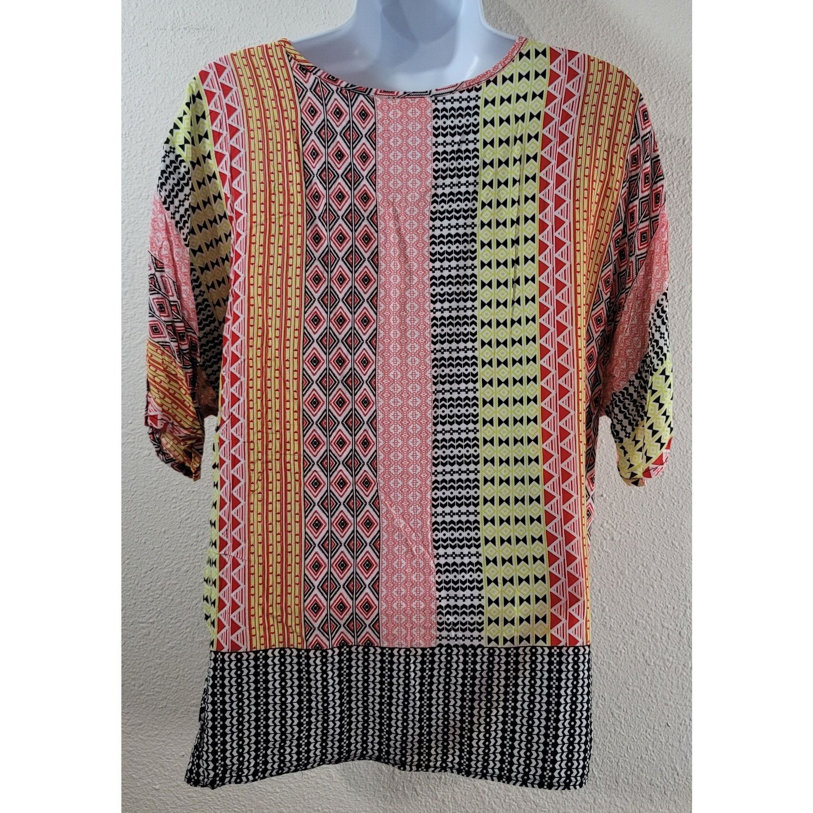 Other Cato Pink Black Yellow Geo Print Short Batwing Sleeve Large Size L / US 10 / IT 46 - 2 Thumbnail