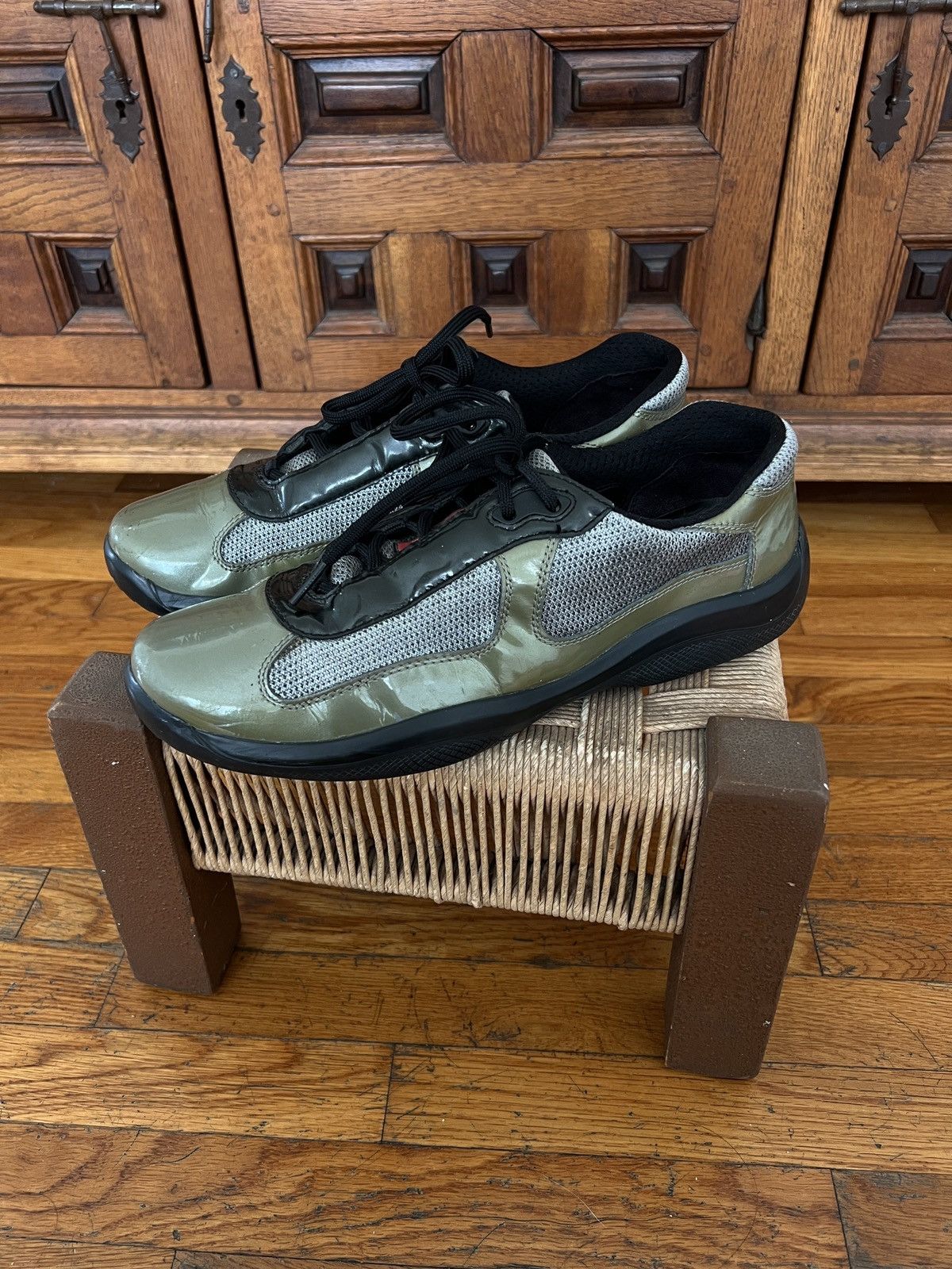Miu Miu Prada AmericaS Cup  Black/gray Patent Leather (Vintage) Shoes, Men's (Size 10)