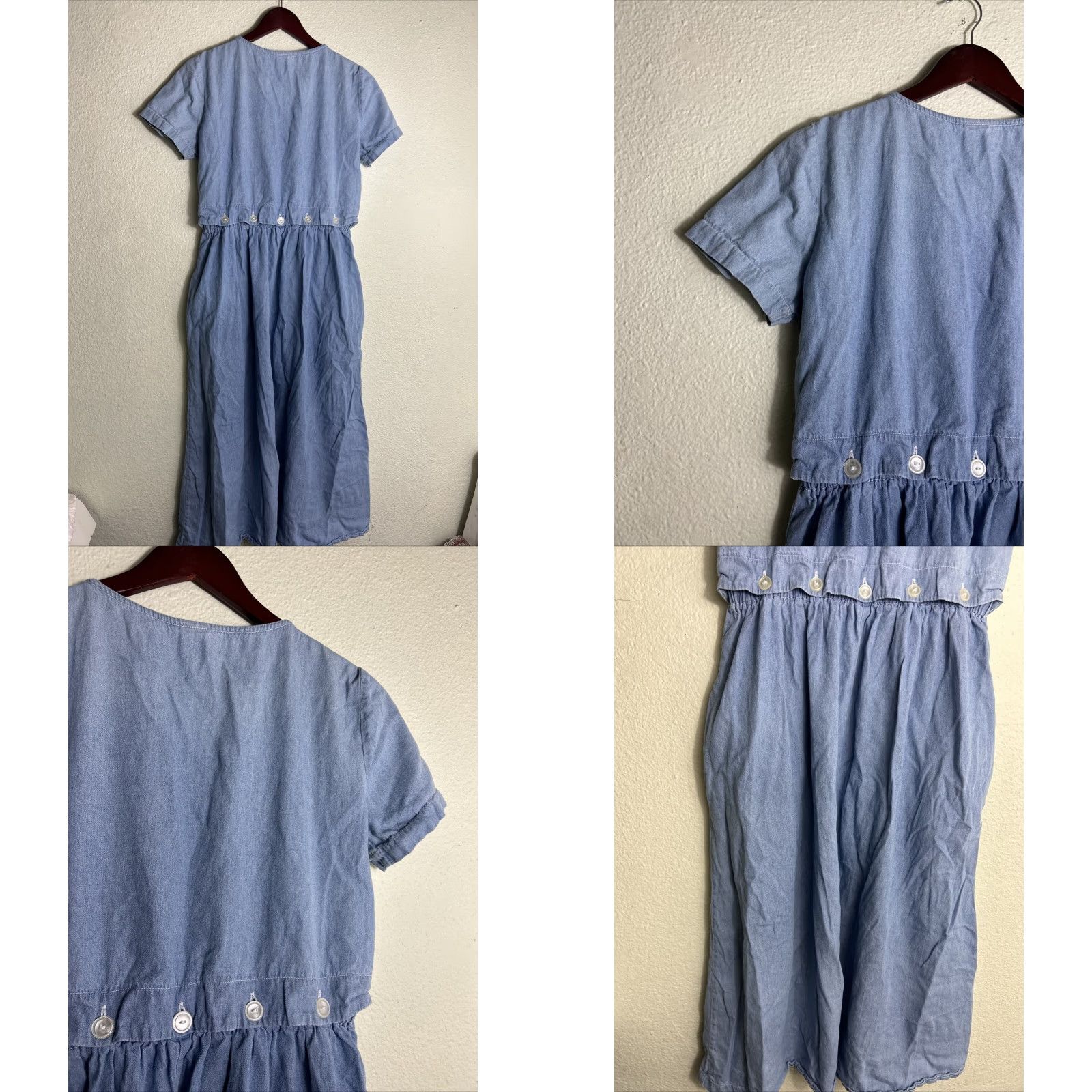 Vintage VINTAGE Chambray Women’s Medium Dress Blue Floral Elastic Waist Ankle Length Size M / US 6-8 / IT 42-44 - 9 Thumbnail