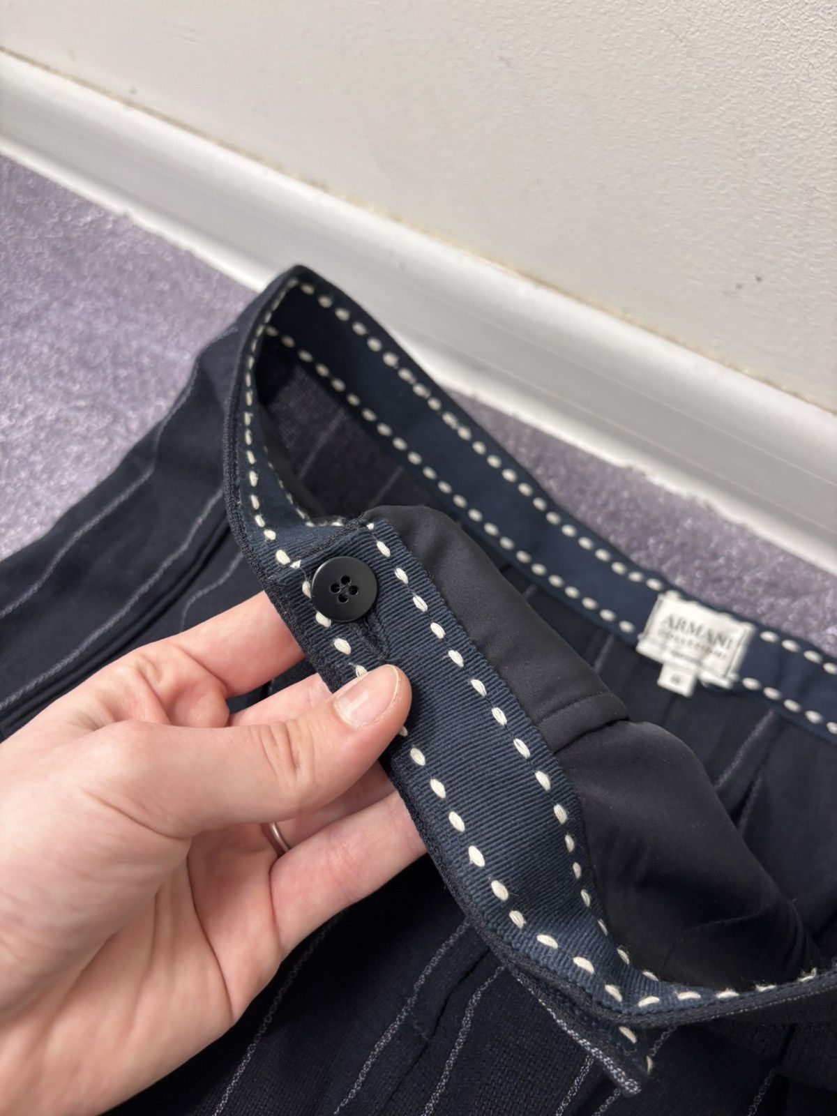 Armani Collezioni Armani Collezioni Women’s Navy Blue Striped Wool Pants Size 32" / US 10 / IT 46 - 8 Thumbnail