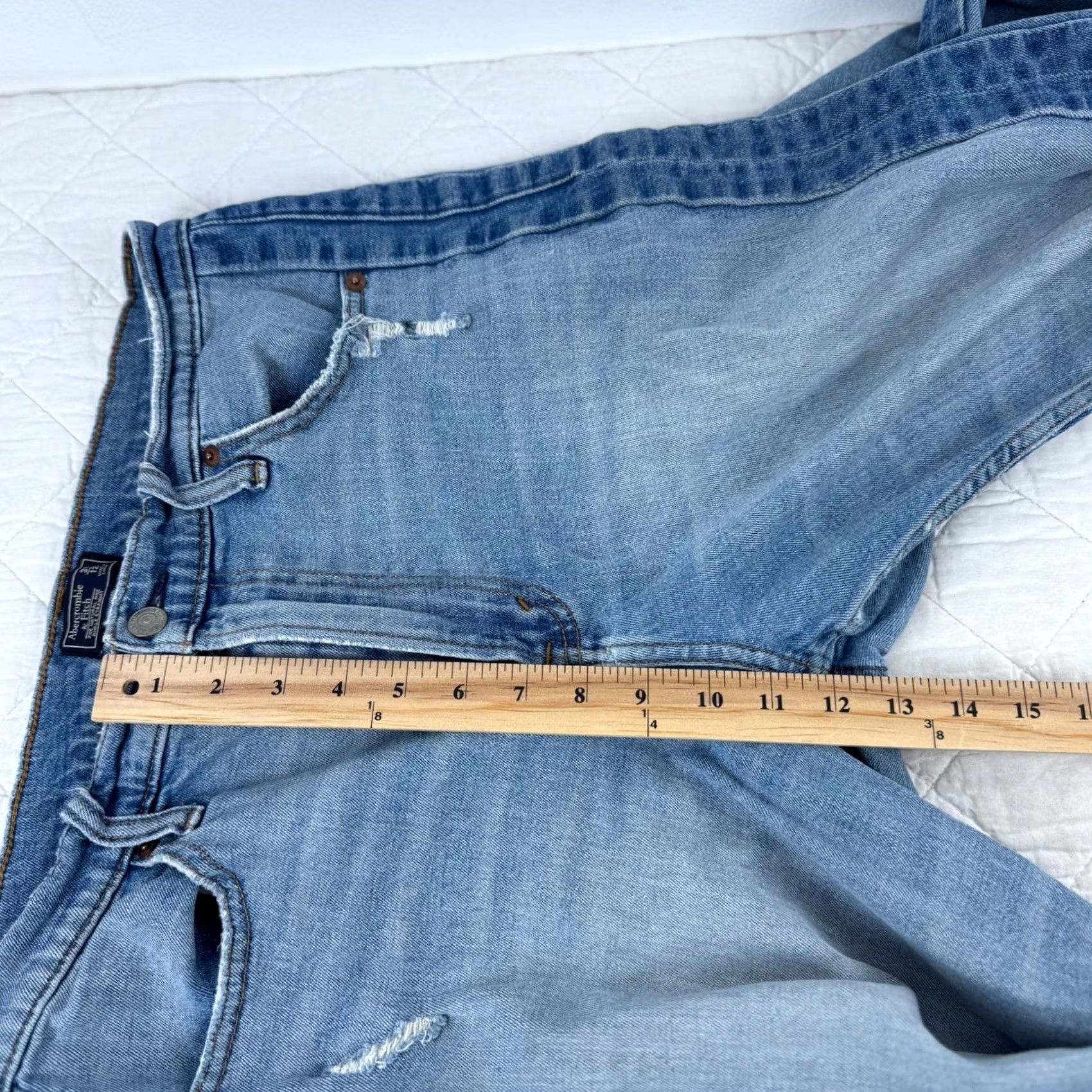 Abercrombie & Fitch Abercrombie & Fitch Zoe Natural Rise Ankle Straight Jeans Distressed Stripe Blue 12R Womens Size 34" / US 12 / IT 48 - 5 Thumbnail