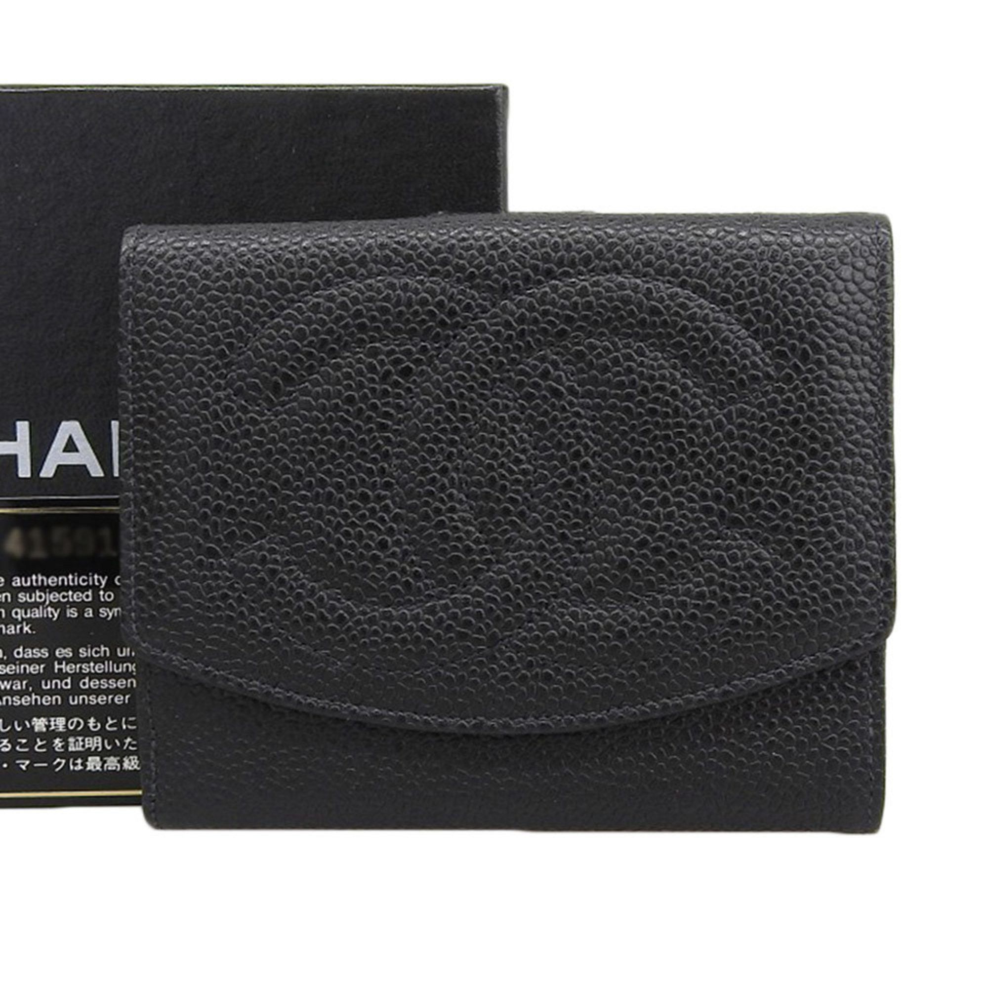Chanel CHANEL Coco Mark Compact Wallet with Seal 4th Series Double Fold Caviar Skin Black Size ONE SIZE - 1 Thumbnail